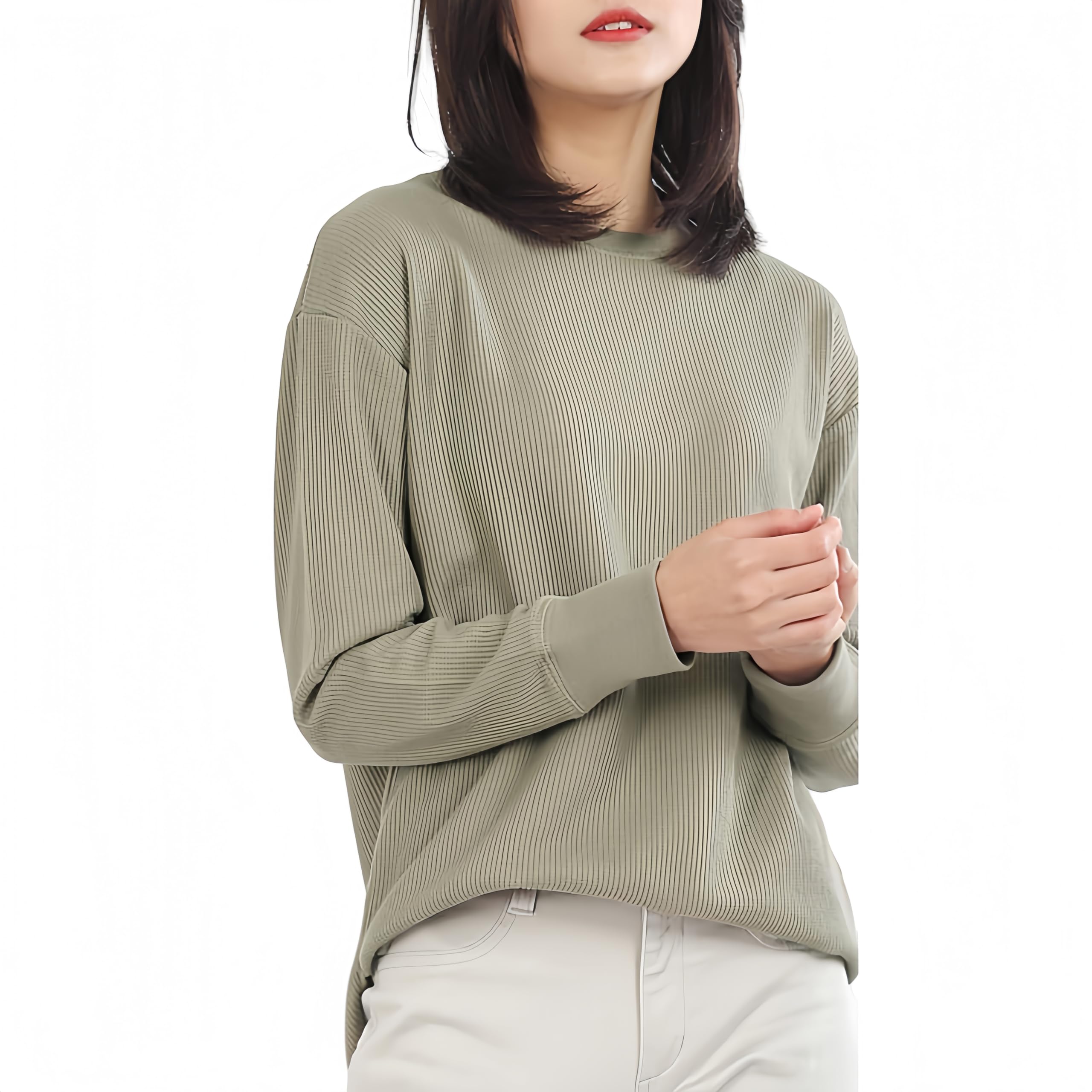 [衣穿繍 ＷＥＡＲ　ＳＨＯＷ] レディース ワッフル カットソー 長袖 インナー シャツ 綿50％ 女性用トップス 無地 ベーシック 5色展開 フリーサイズ