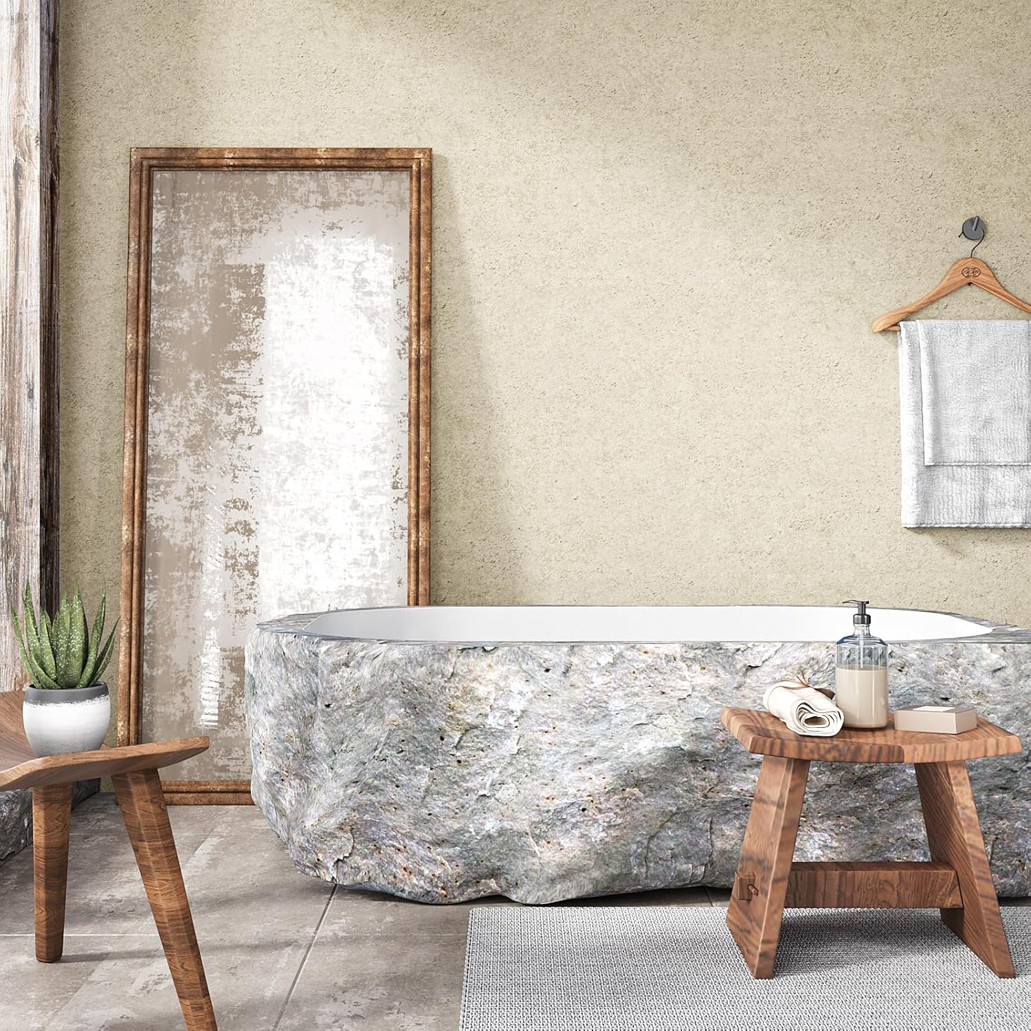VEELIKE Neutral Cream Limewash Wallpaper Beige Concrete Wallpaper Peel and Stick for Bedroom Bathroom Kitchen 15.7''x354'' Self Adhesive Renter Friendly Concrete Contact Paper for Countertops Walls