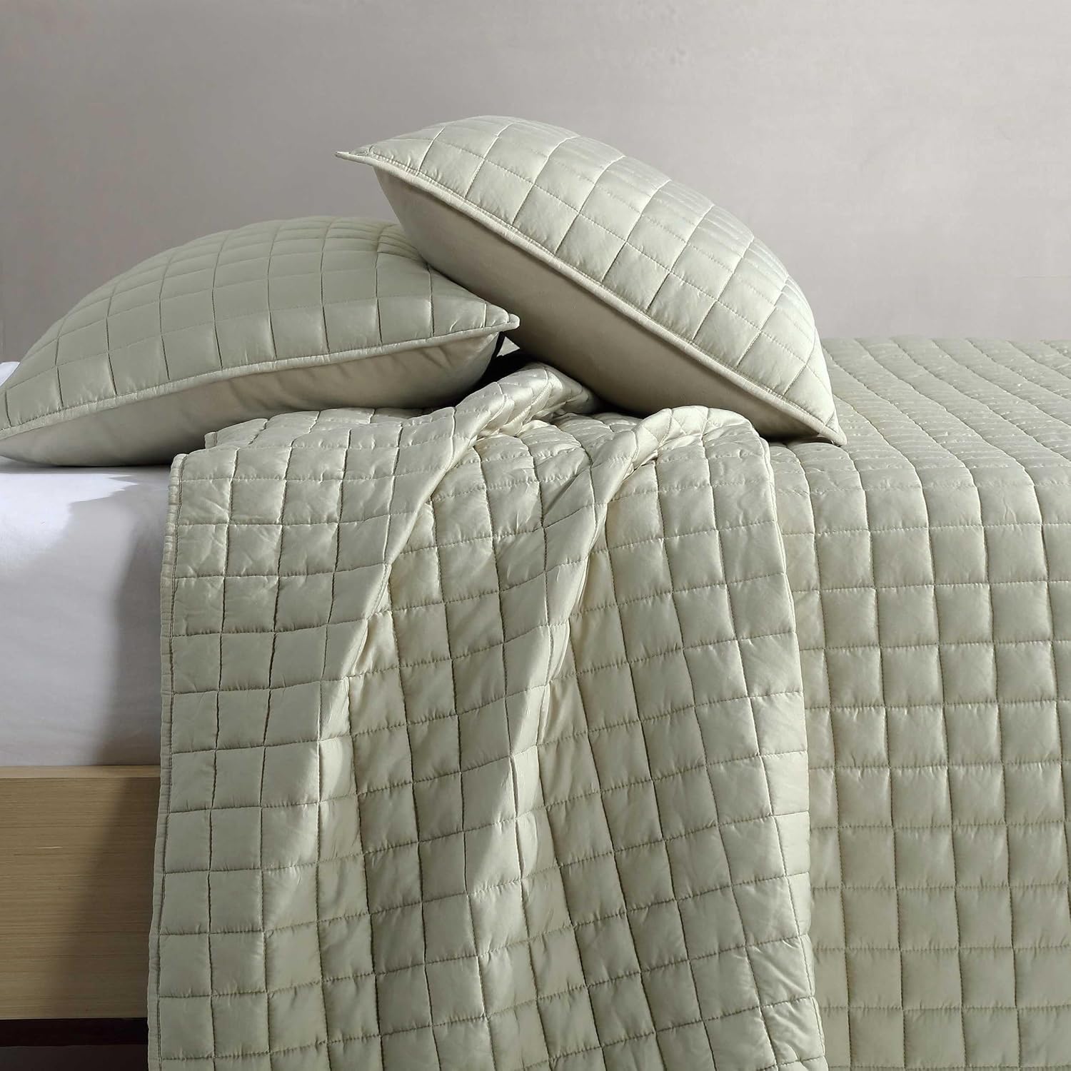 Calvin Klein - Quilt Set, Super Soft Bedding with Matching Shams, Reversible Stitch Design, Modern Room Essentials (Tencel Solid Green, Queen)