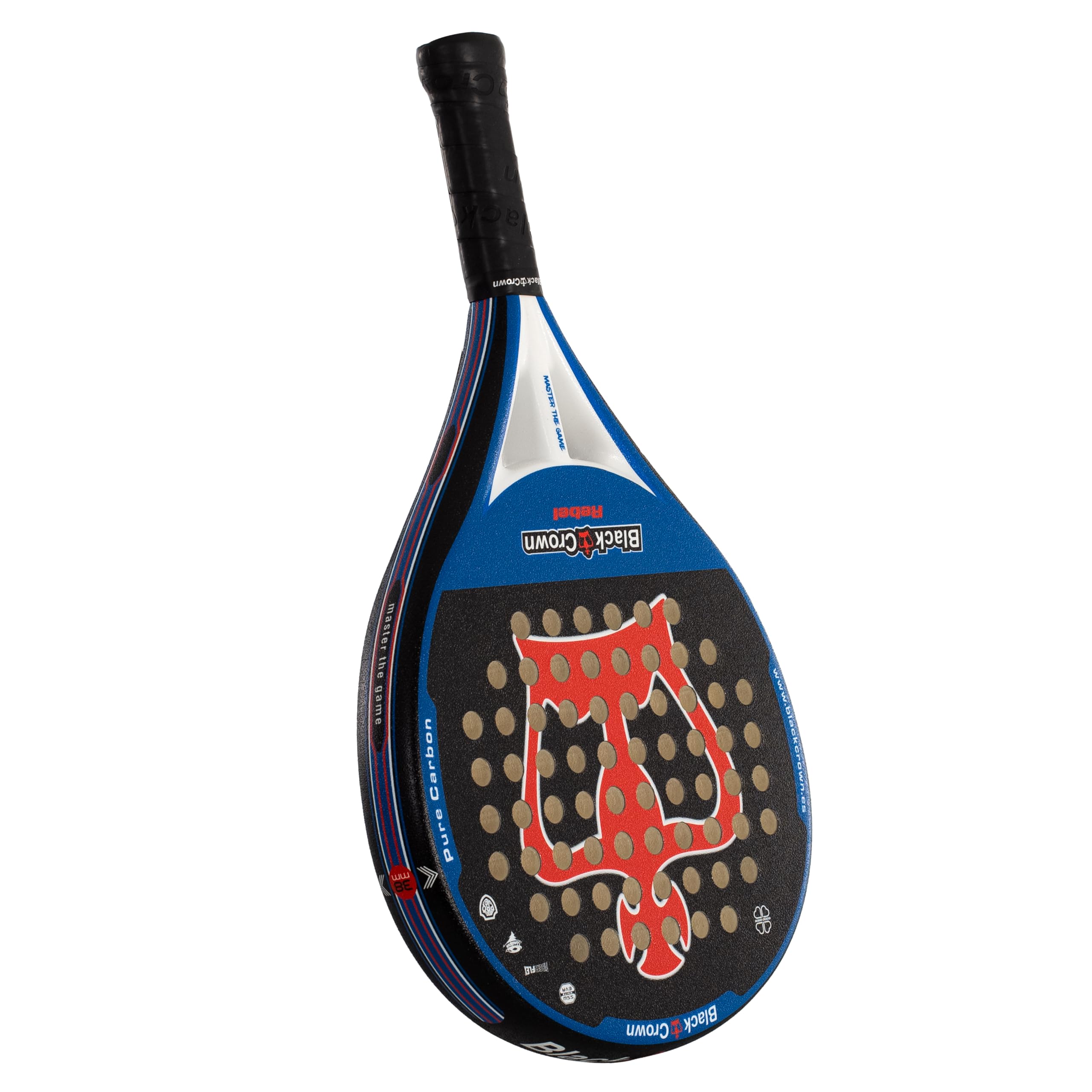 Black Crown - Pala de Pádel Modelo Rebel - Pala Equilibrada - Peso 355-370g - Marco Tubular Carbono 80% 38mm, Forma Redonda - Potencia 50%, Control 50%.