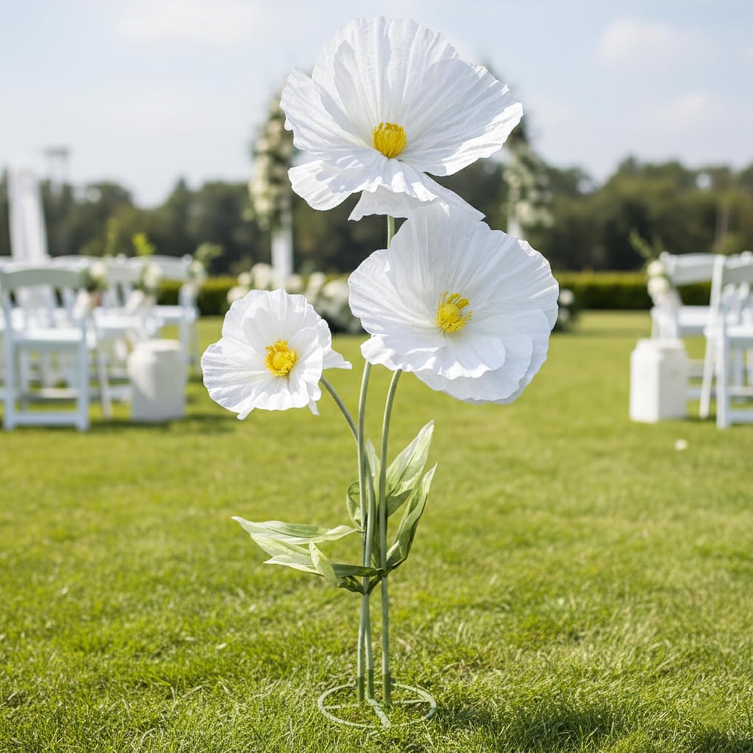 3Pcs Artificial Flowers for Outside, Large Flower Decorations for Birthday Party, Fake Flowers for Garden, Hotel, Office, Home Farmhouse Decor, Wedding, Art Gallery, Graduation, Store-White