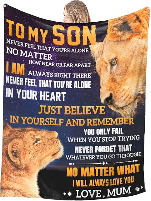 Gifts for son - Personalized Message Blanket, To My Son From Mum Letter Soft Blankets Encourage and Pamper Sons Flannel Blanket Gifts. Best Gifts for Birthday.