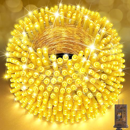 Miniatura 13 de SAUIRS - Tira de luces de Navidad de 197 pies con 500 luces LED para exteriores, 8 modos, temporizador, impermeable, luz de hada, enchufable para