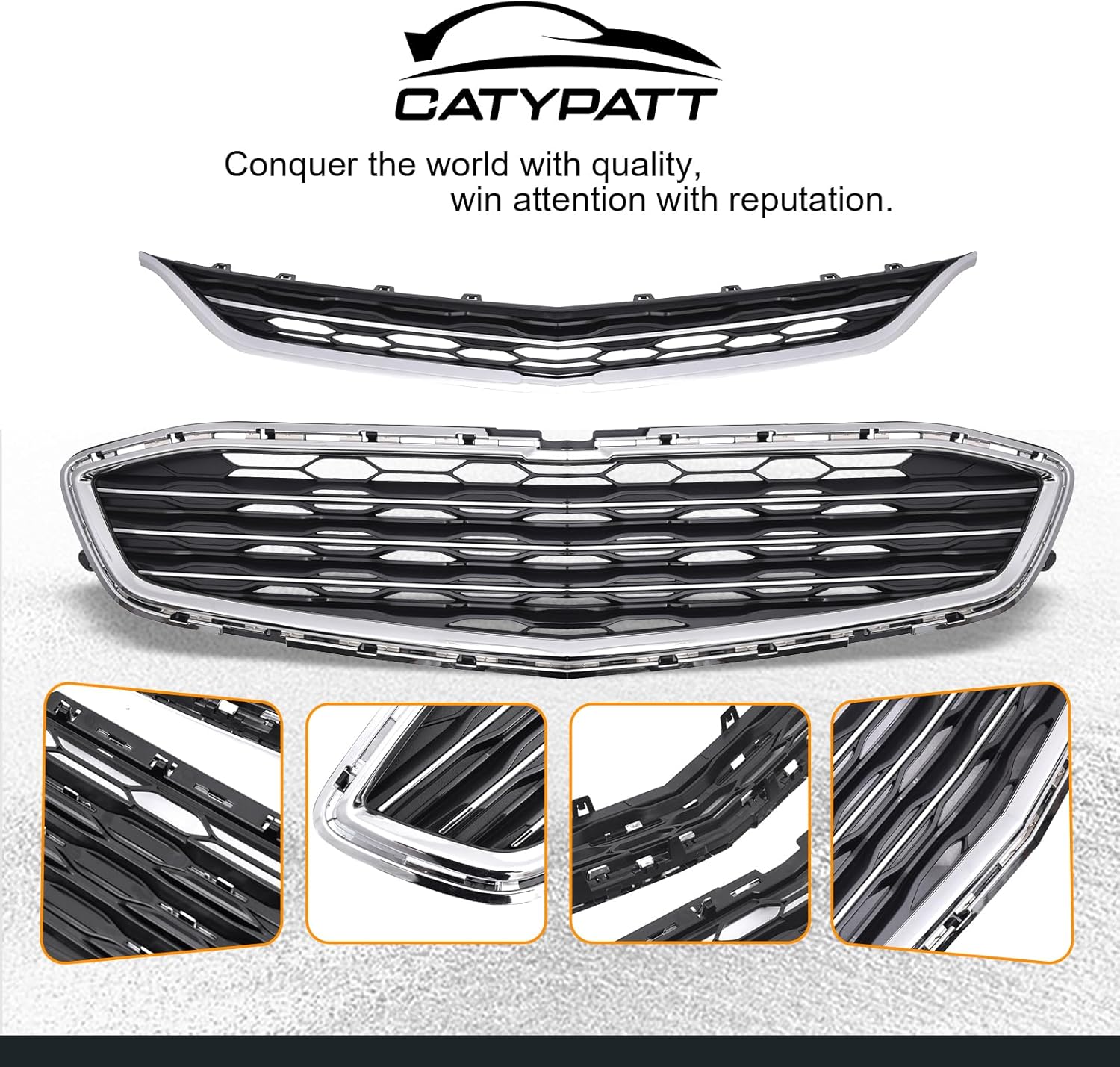Upper + Lower Grille Assembly Black Center Grille Compatible With 2016-2018 CHEVROLET MALIBU XL 84061034+84159846