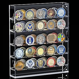 Carmanon Coin Holder, Challenge Coin Display Case, Acrylic Military Challenge Coin Holders for Collectors, Clear Coin Case Coin Box fits 45 Military Medals Poker Chip Pins Badges with Magnetic Door