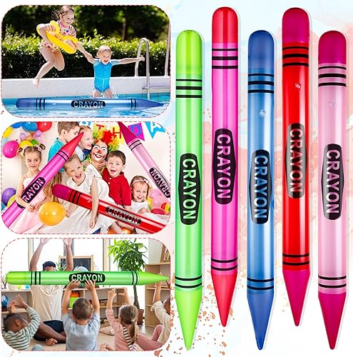 Miniatura 6 de Juego de 15 crayones inflables de neón de 43.3 pulgadas de alto, grandes crayones gigantes, decoración de cumpleaños para niños, recuerdo de fiesta,