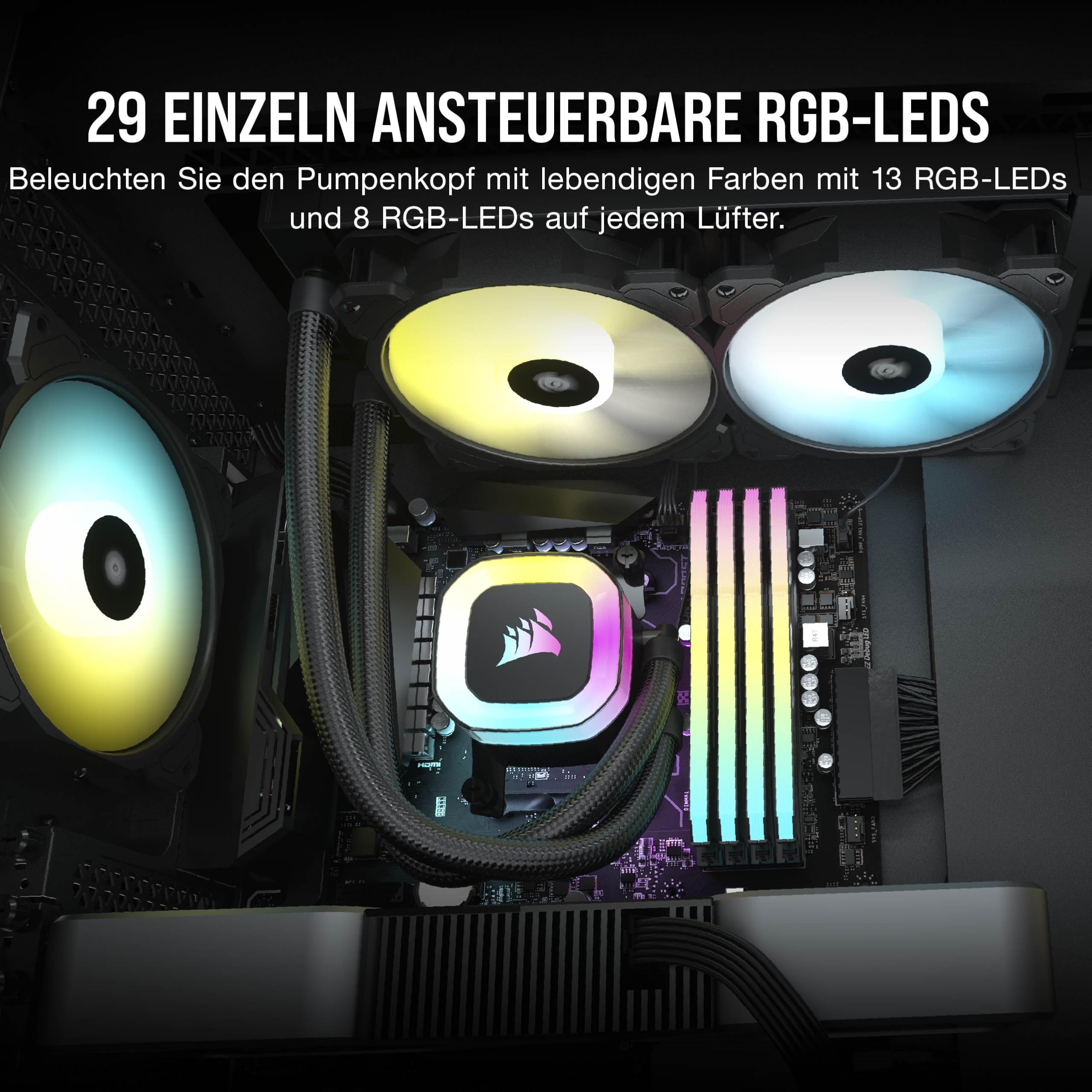 CORSAIR H100 RGB-Flüssig-CPU-Kühler - 240mm AIO - SP120 RGB ELITE Lüfter - Passend Für Intel LGA 1200/115X/2066, AMD AM4 - Motherboard ARGB Adapter Enthalten - Schwarz