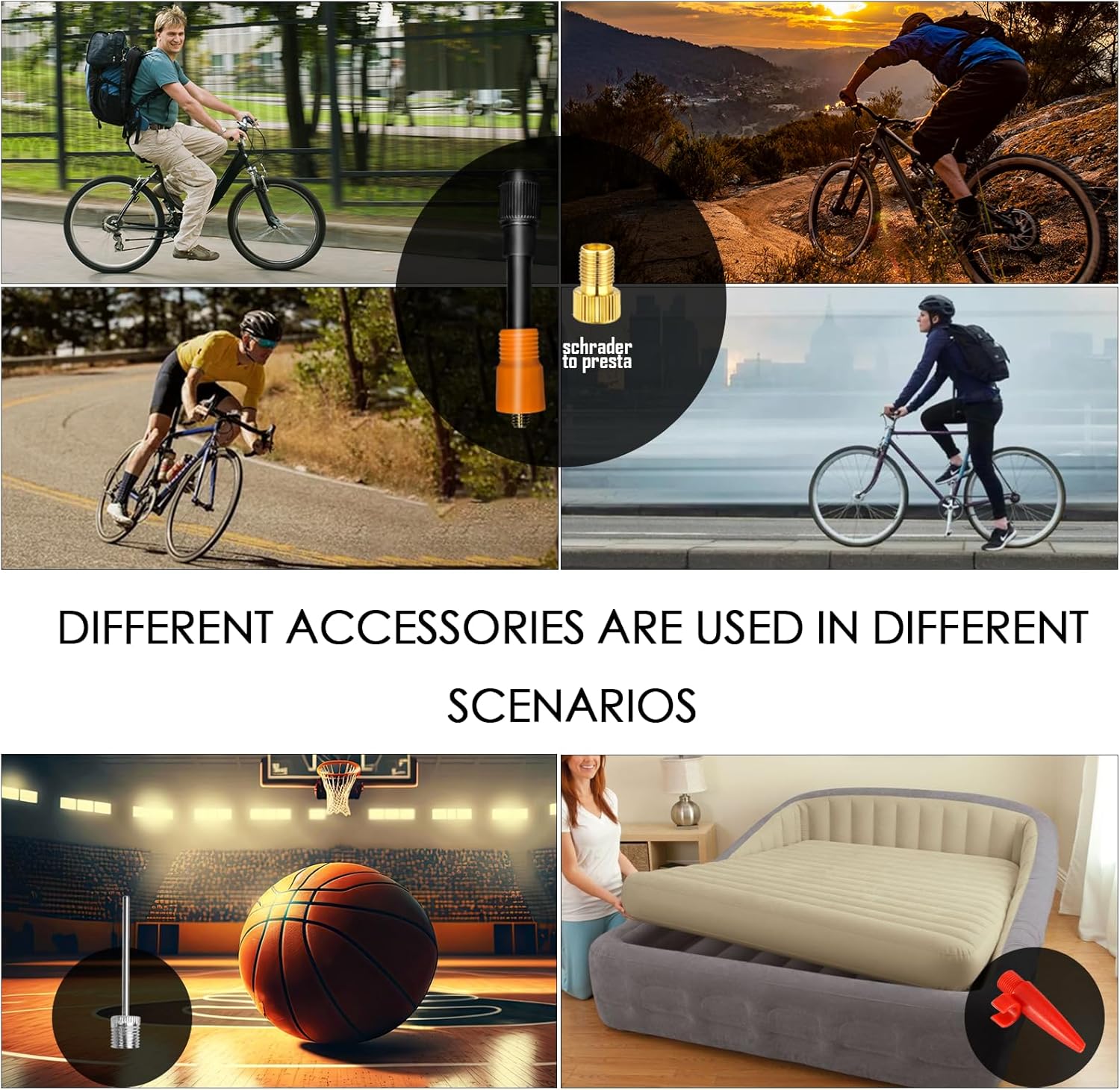 Mini Bike Tire Pump with Gauge 150PSI Portable Rechargeable Air Pump,Electric Air Pump with Presta and Schrader Valve for Road,Mountain Bike,E-Bike,Balls - Image 4