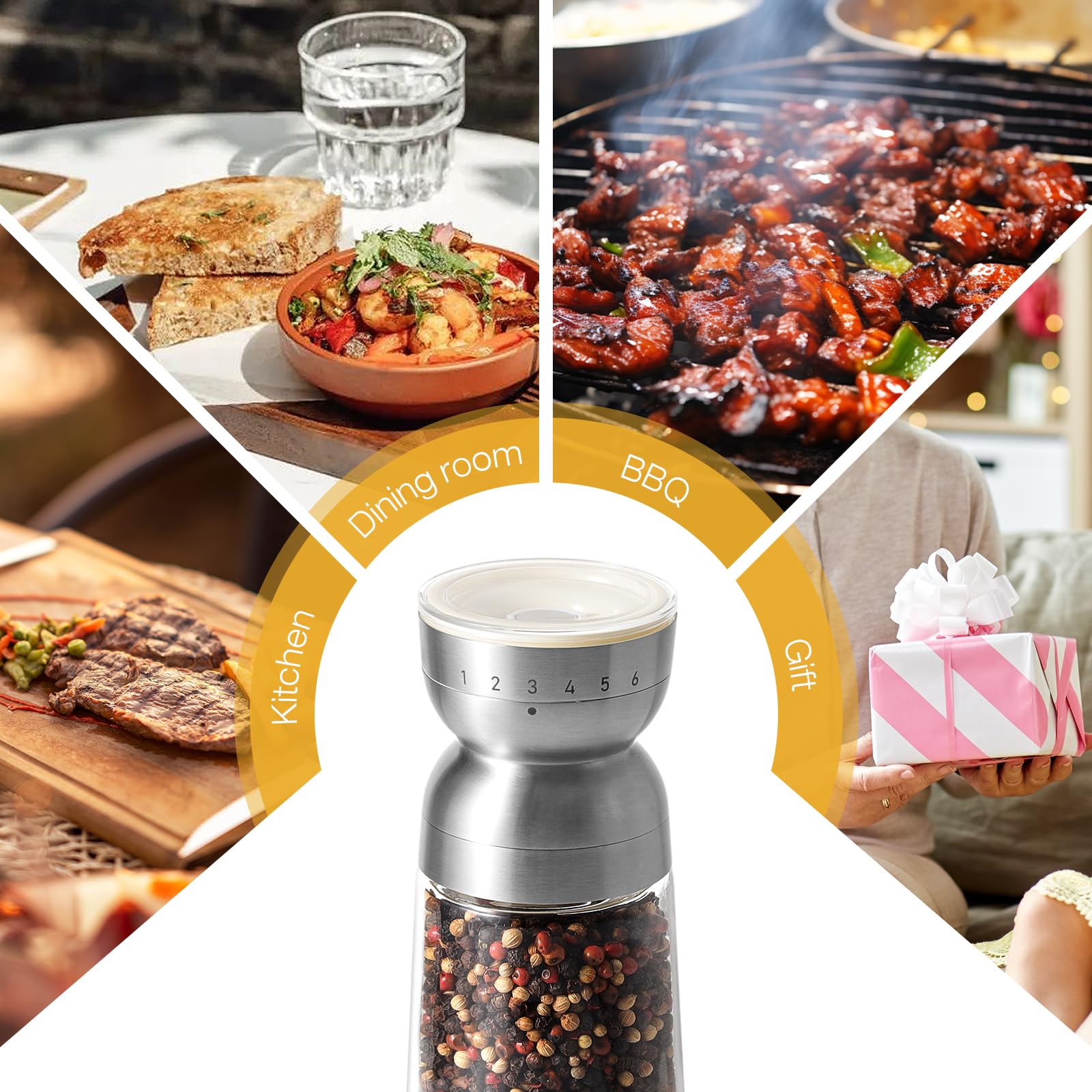 Vucchini Macina Sale e Pepe in Acciaio Inox con Nucleo in Ceramica, Grana 6 Regolabile Esternamente, 260ml, Beige, Macina Spezie
