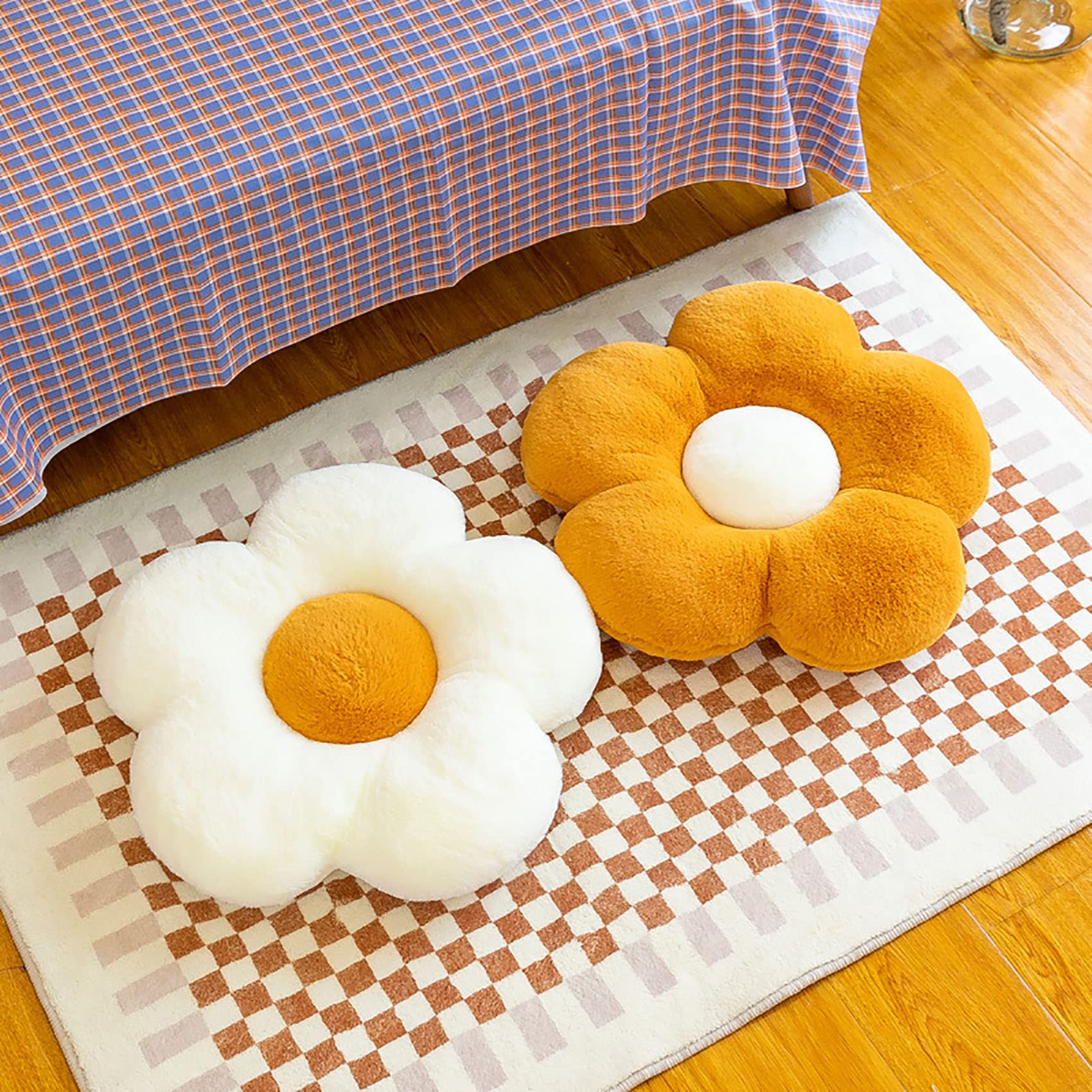 Set Di 2 Cuscini In Tessuto Di Peluche A Forma Di Fiore Bianco 40 X 40 Cm Camponula 81530235