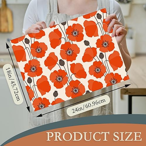 Miniatura 2 de UIUPRO Tapete de secado de platos con flores de amapola roja para decoración de encimera de cocina, almohadilla de secado de platos, almohadilla