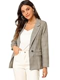 Women's Notched Lapel One Button Boyfriend Blazer Suit Houndstooth Work Office Blazers Jacket