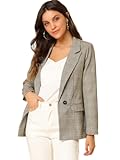 Women&apos;s Notched Lapel One Button Boyfriend Blazer Suit Houndstooth Work Office Blazers Jacket