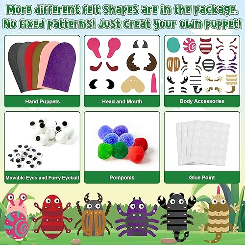 Vista 100 de WATINC Kit de 6 piezas de fabricación de marionetas de mano, calcetines de fieltro para manualidades, juguetes creativos de bricolaje para hacer tus