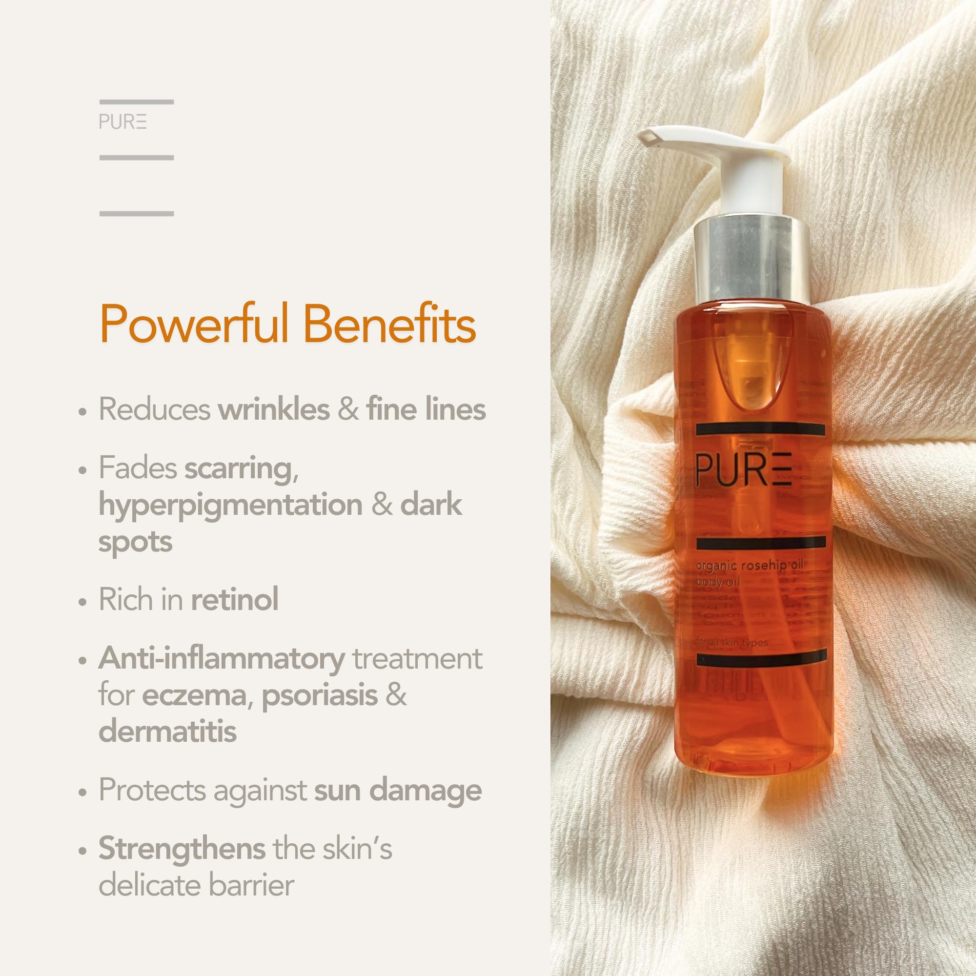 PURE Spa Skincare Organic Cold-Pressed Rosehip Oil, Fades Scars, Stretch Marks & Dark Spots, Brightening - Image 3