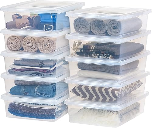 Miniatura 9 de IRIS USA - Contenedor de almacenamiento de plástico de 28 cuartos con tapa de pestillo caja de zapatos apilable apilable organizador de armario