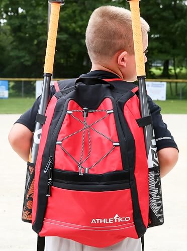 Miniatura 5 de Athletico - Mochila de béisbol para jóvenes, para béisbol, baloncesto y equipo de béisbol y equipo de béisbol, Rojo, joven, Negro