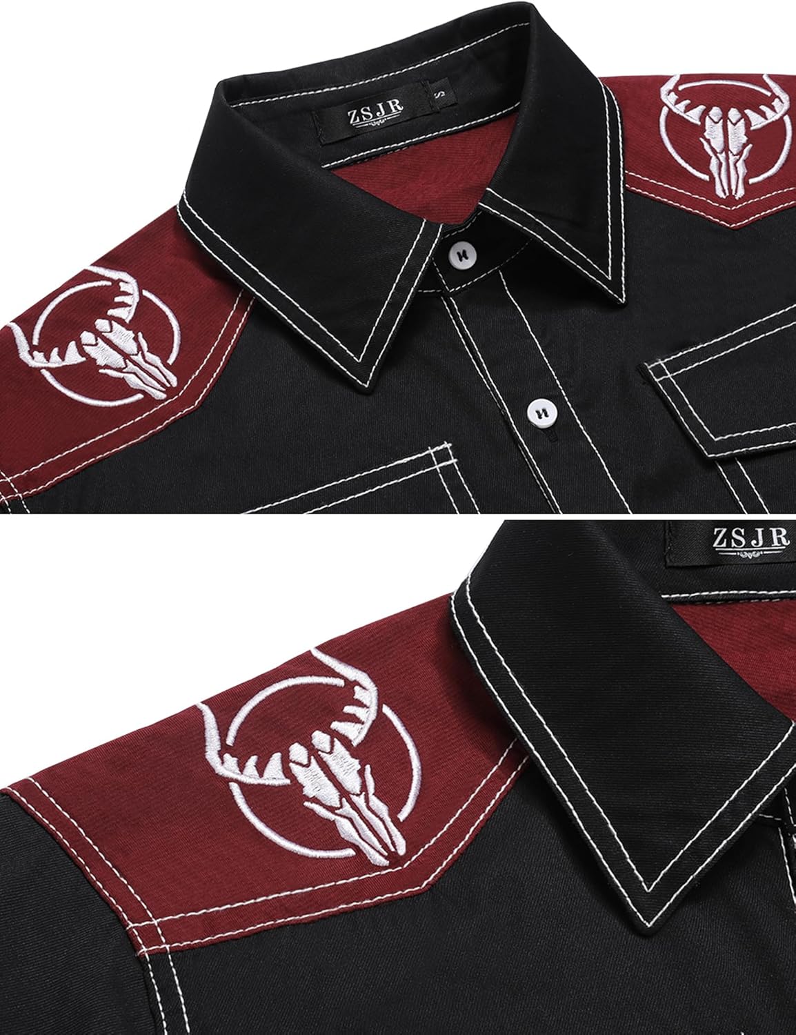 Men's Western Cowboy Shirt Long Sleeve Embroidered Casual Button Down Shirt - Image 5