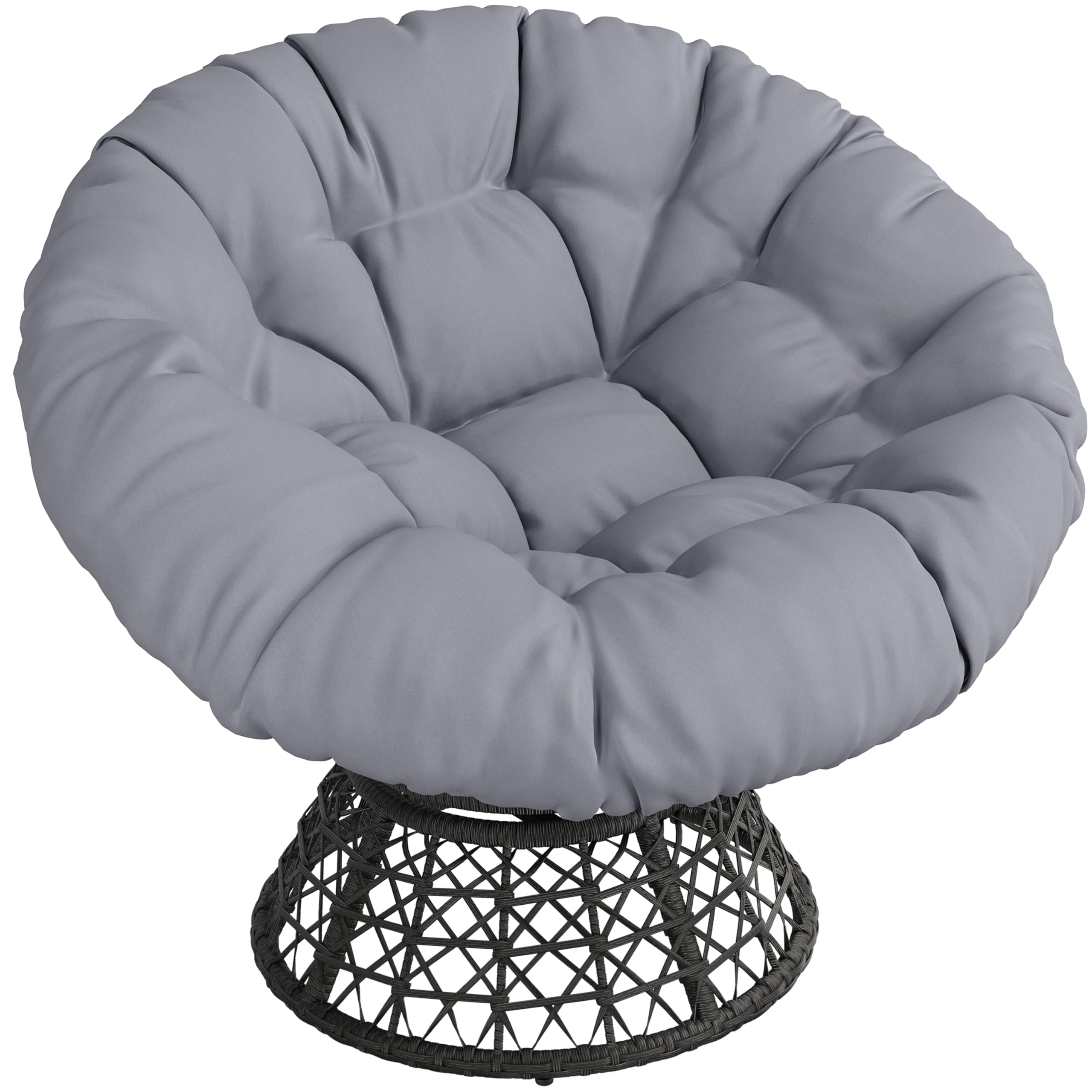 Yaheetech Poltrona da Giardino Girevole 360° Rattan Sedia a Dondolo Rotonda Papasan Cuscino Diametro 120 cm Nero Grigio
