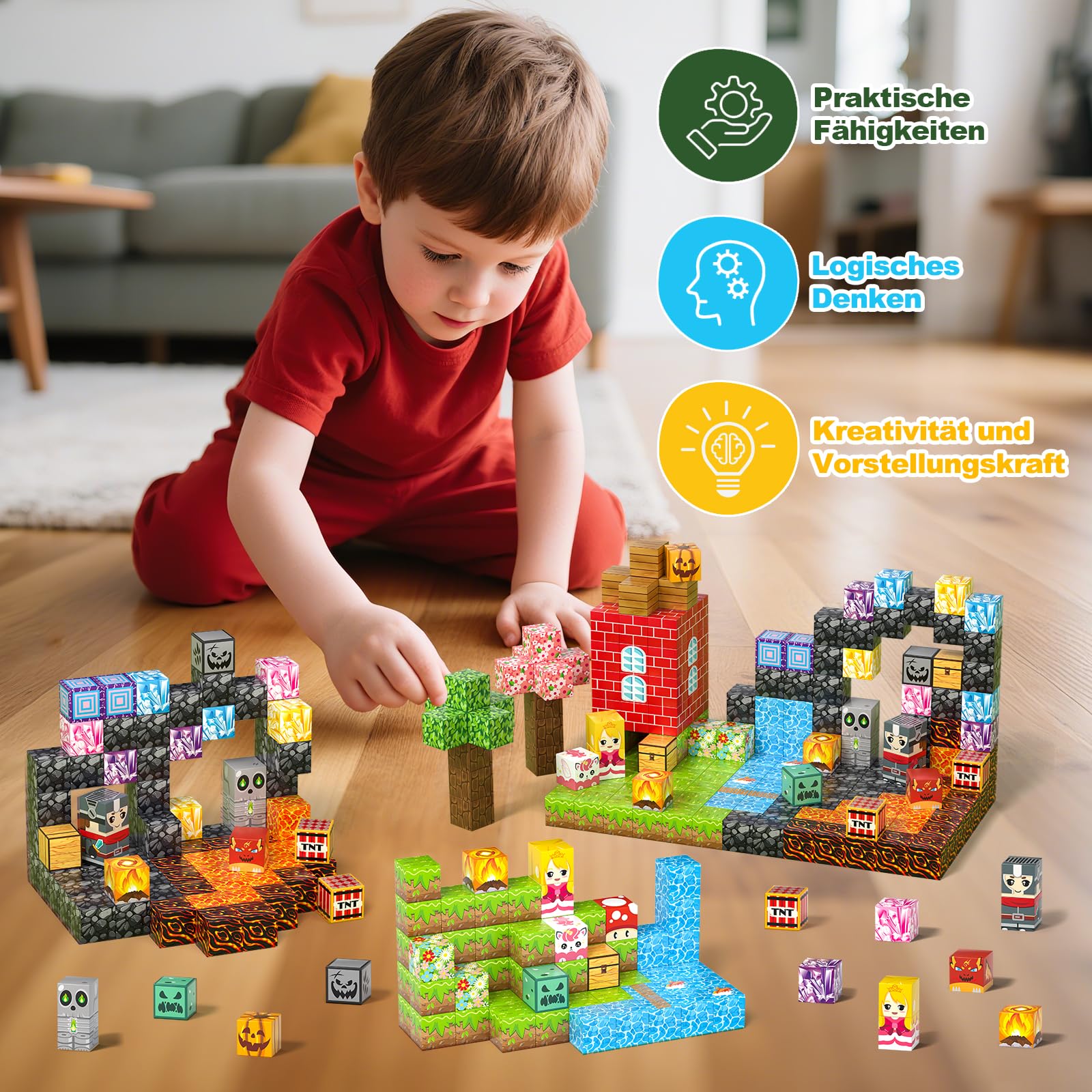 Magnetische Bausteine, 208PCS Magnet Würfel Kinder, 23 Elemente Magnetbausteine, Kreative Magnetic Blocks Set für Kinder, Magnetspiel Spielzeug Geschenk ab 3 4 5 6 7 8 9+ Jahre Junge und Mädchen