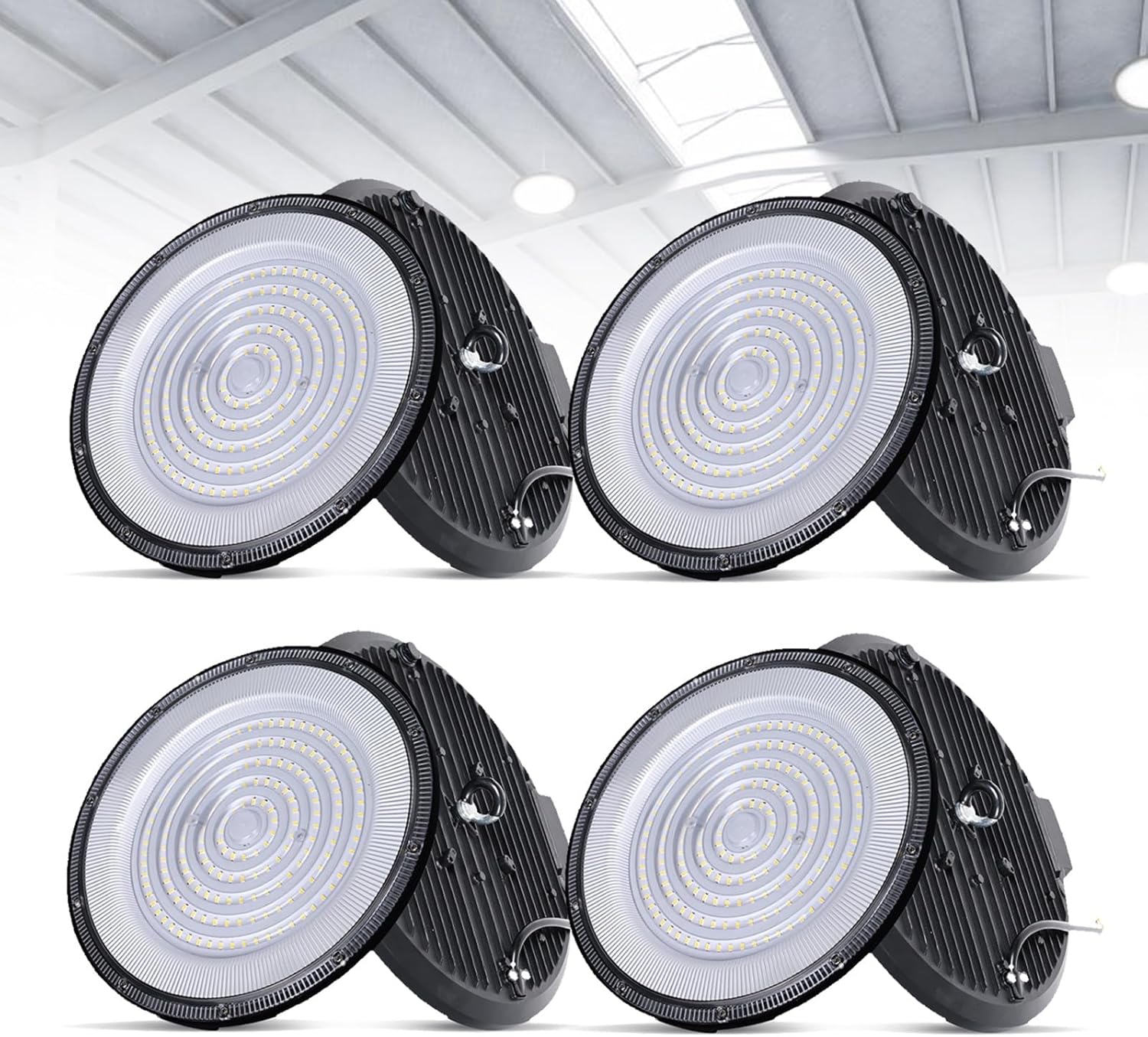 150W 4 Pack UFO High Bay Light LED Shop Lights, 22000LM Garage Lights, 6000K Barn Industrial Lamp, IP65 Waterproof Work Lamp for Warehouse Workshop Factory Gym(2pcs,100w)