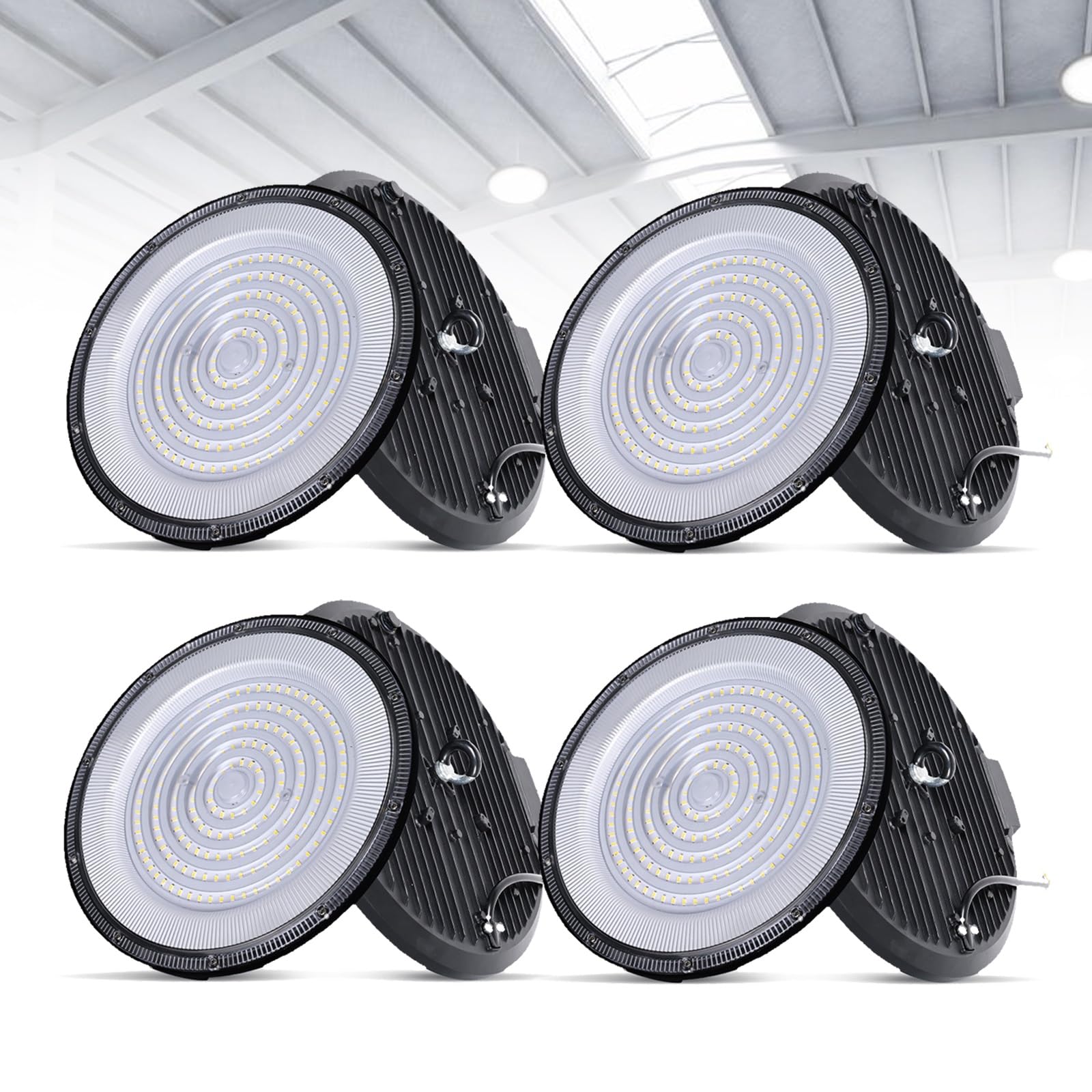 150W 4 Pack UFO High Bay Light LED Shop Lights 22000LM Garage Lights 6000K Barn Industrial Lamp IP65