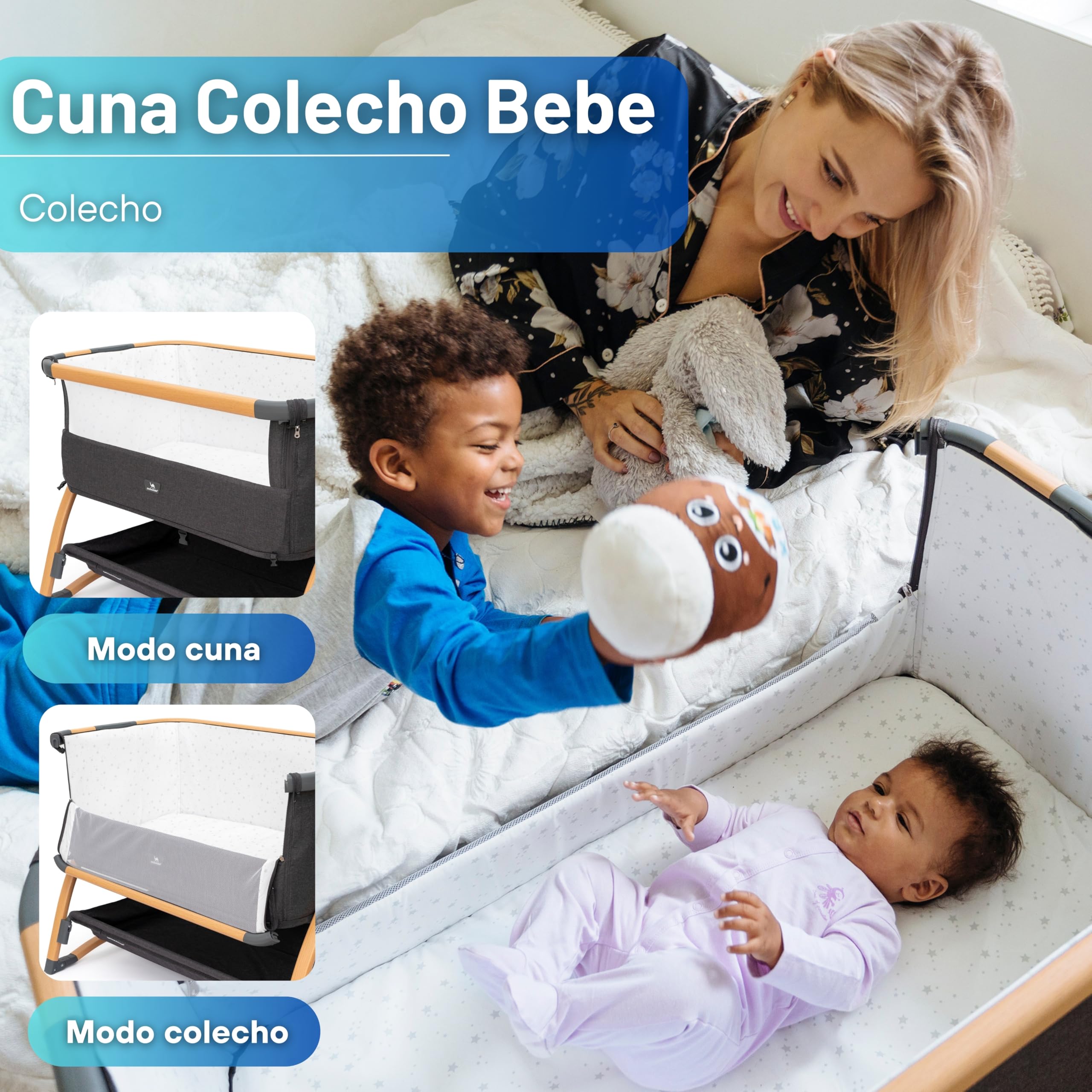 DROMADER Cuna Colecho Bebe – 0-6 Meses - Cuna Portátil con Ruedas - Malla Transpirable - Colchón Cómodo Incluido - 7 Alturas Ajustables - Función Balanceo - Gris