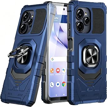 for Blu View Speed Ultra 5G Case with 1 Pack Screen Protector,Dual Layer Hybrid Heavy Duty Defender Protection,Sleek Rugged Reinforced Cushion Corner Kickstand Shockproof Bumper Cover Blue