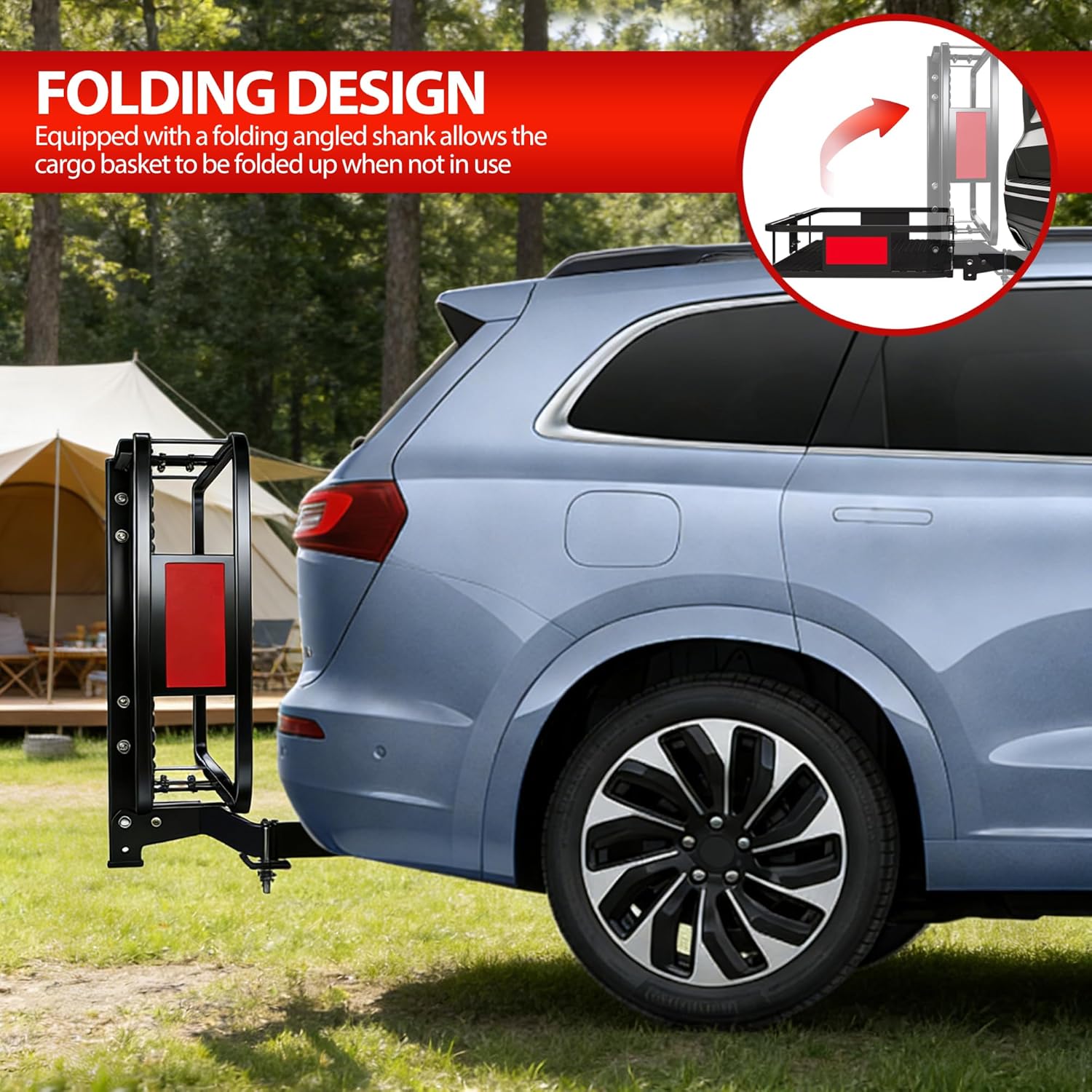 Folding Hitch Cargo Carrier Basket 60" X 20" X 6"+ Waterproof Bag (59" 24" 24"), 500 LBS Capacity, Heavy Duty Hitch Rack and Hitch Stabilizer, Cargo Net, Ratchet Straps for SUV, Truck