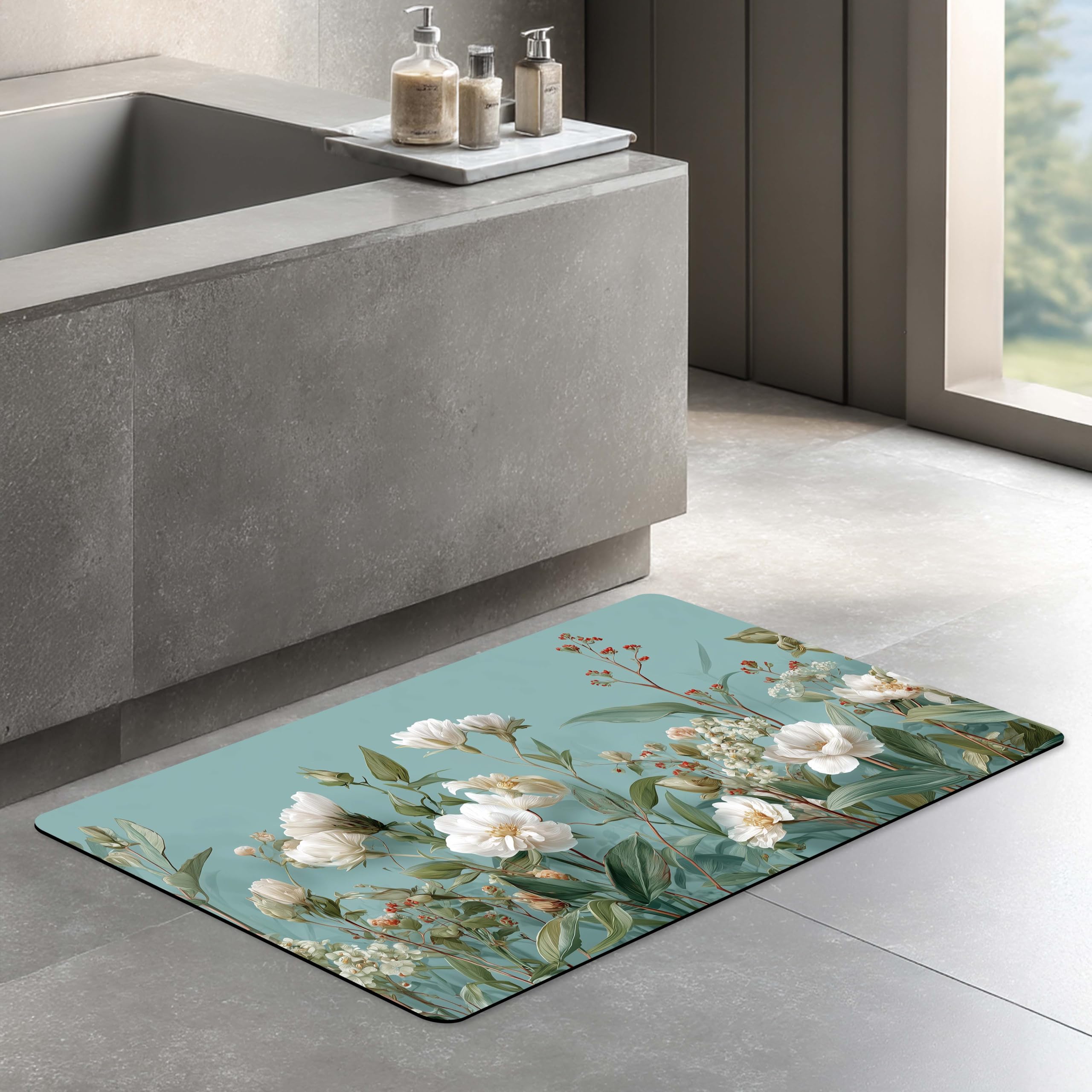 Galicha Bath Mat - Quick Dry Floral Blue -1