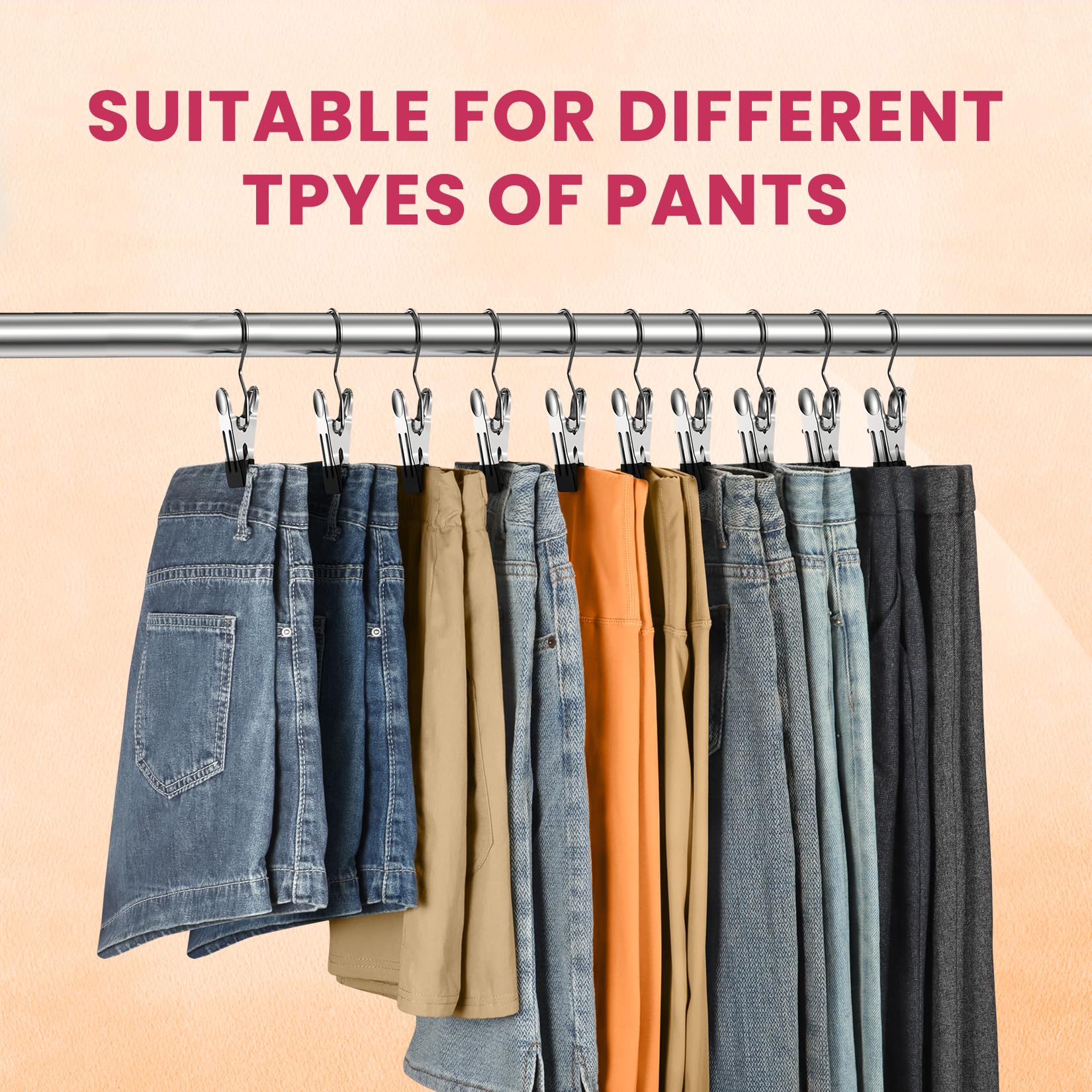 Skirt Or Pants Hangers With Clips - 5 Pack With 50 Clips, Space-Saving Closet Organizer For Leggings & More, Black - View #2