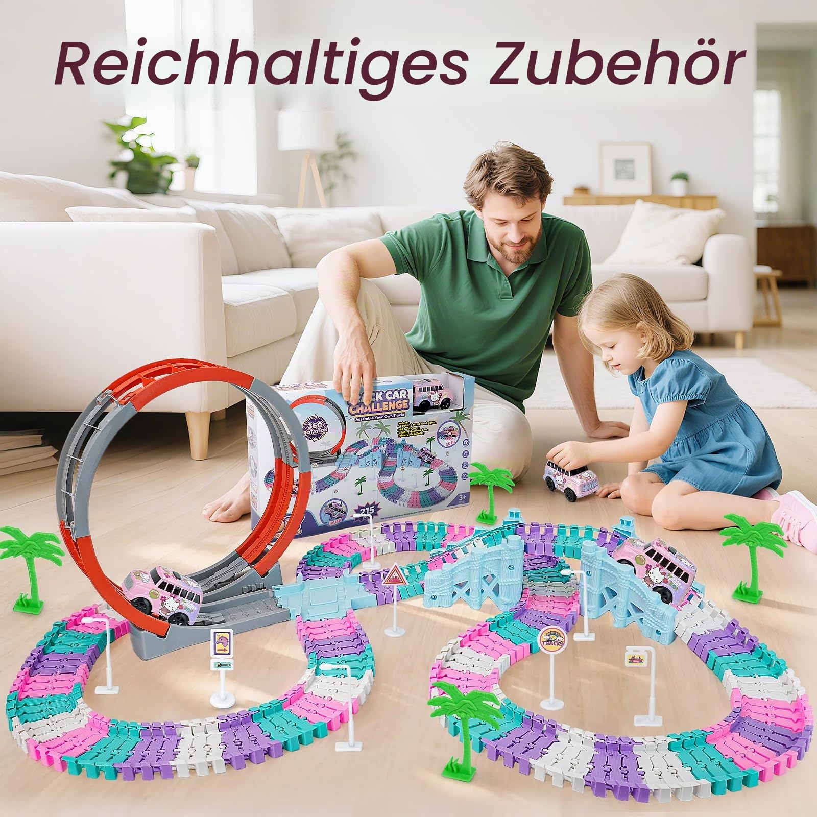 Autorennbahn ab 4 5 6 7 8 Jahre, Rennbahn Kinder Flexibles DIY – Ansicht 2