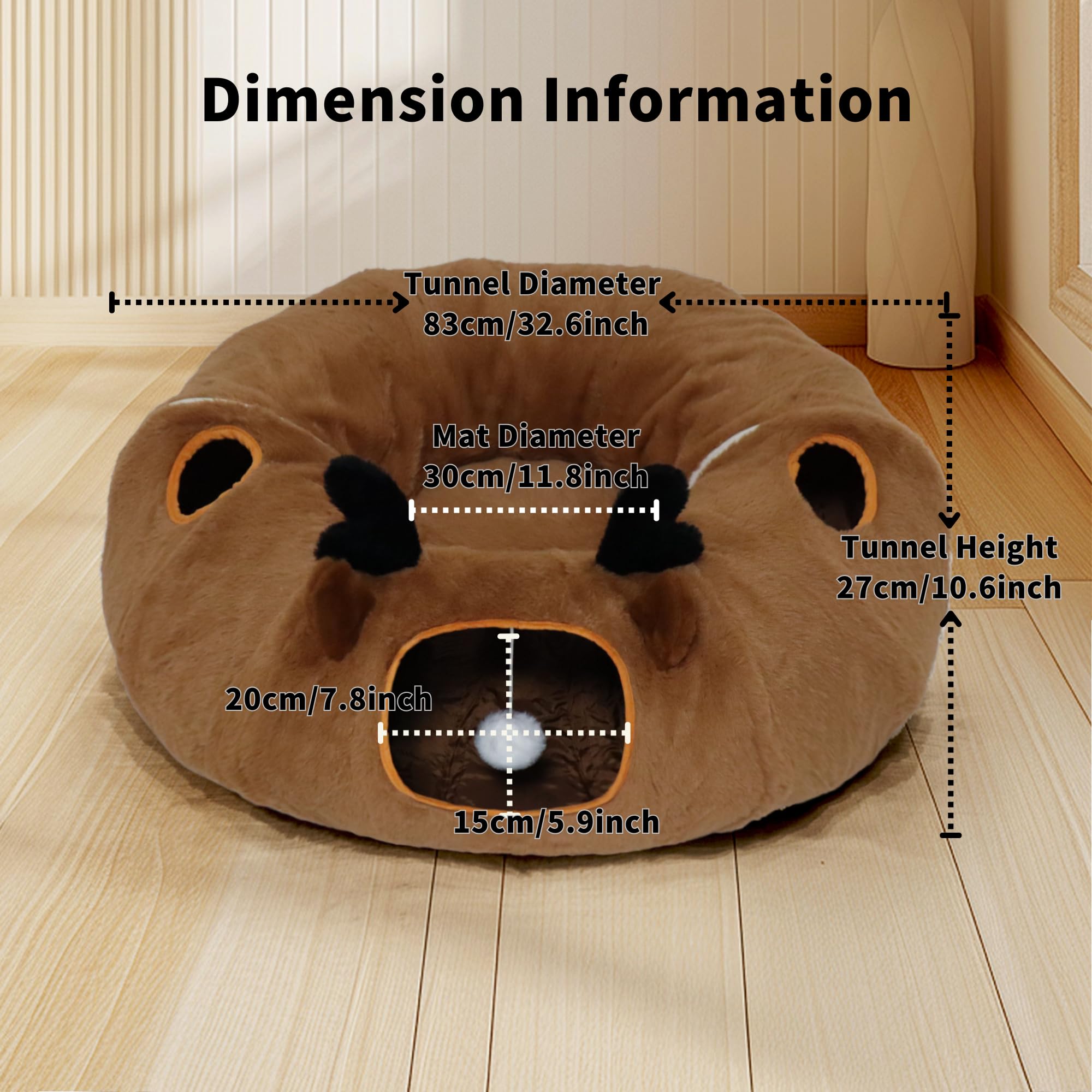 Cama de túnel para gatos de interior con cojín lavable, túnel de dona con bola esponjosa, tubo redondo grande, juguete de parque para mascotas, juguete de felpa suave para gatitos, gatos, cachorros