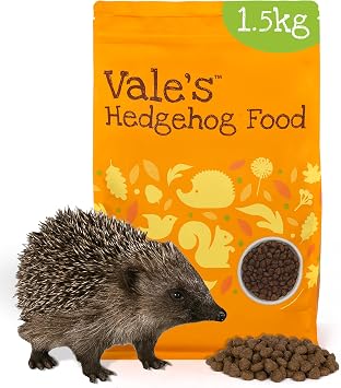 Vale s  Hedgehog Food   specially developed   used daily at Vale Wildlife Hospital   meaty, crunchy biscuits, high in fibre   suitable and nutritious   ideal addition to their natural diet 1.5kg