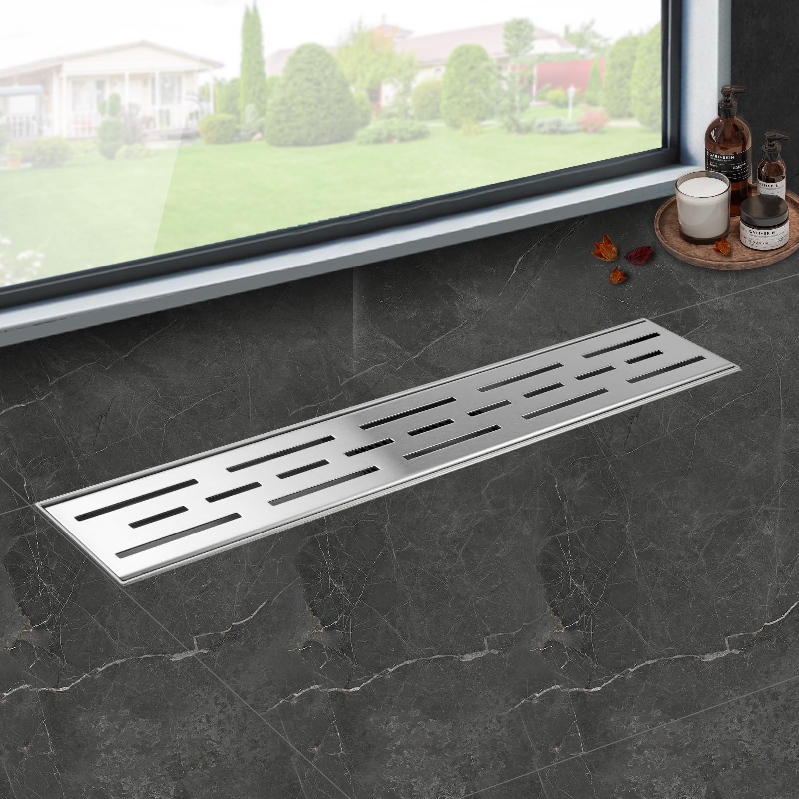 Caniveau Douche Italienne 80cm Acier INOX, Extra Plat, Anti-Odeurs | Siphon avec clapet anti-odeurs et filtre à cheveux amovible Panneau de Ligne Caniveau Douche Extra Plate Drainage Rapide