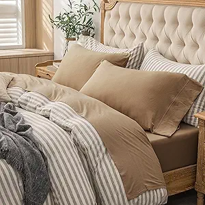 PURE ERA Jersey Knit 4pc Bed Sheet Set 100% T-Shirt Cotton Super Soft Comfy Breathable Fits Mattress Up to 20" Extra Deep Pocket (Solid Toffee Brown, Queen)