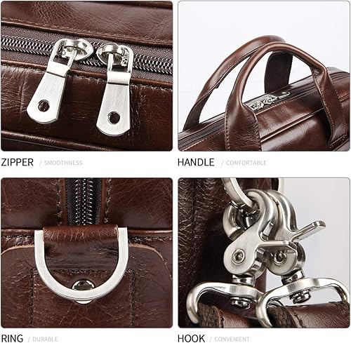 Miniatura 5 de Augus Maletín de cuero para laptop para hombres, bolsa de viaje impermeable para portátil de 15.6 pulgadas