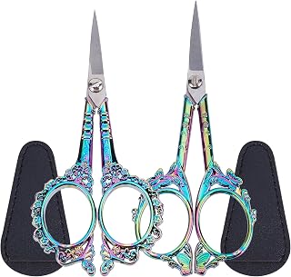 SUNNYCLUE 2Pcs Small Embroidery Sewing Scissors Detail Shears Vintage Sharp Tip Scissor Stainless Steel Scissors for Cutting Fabric Craft Knitting Threading Needlework Artwork Handicraft DIY Tool