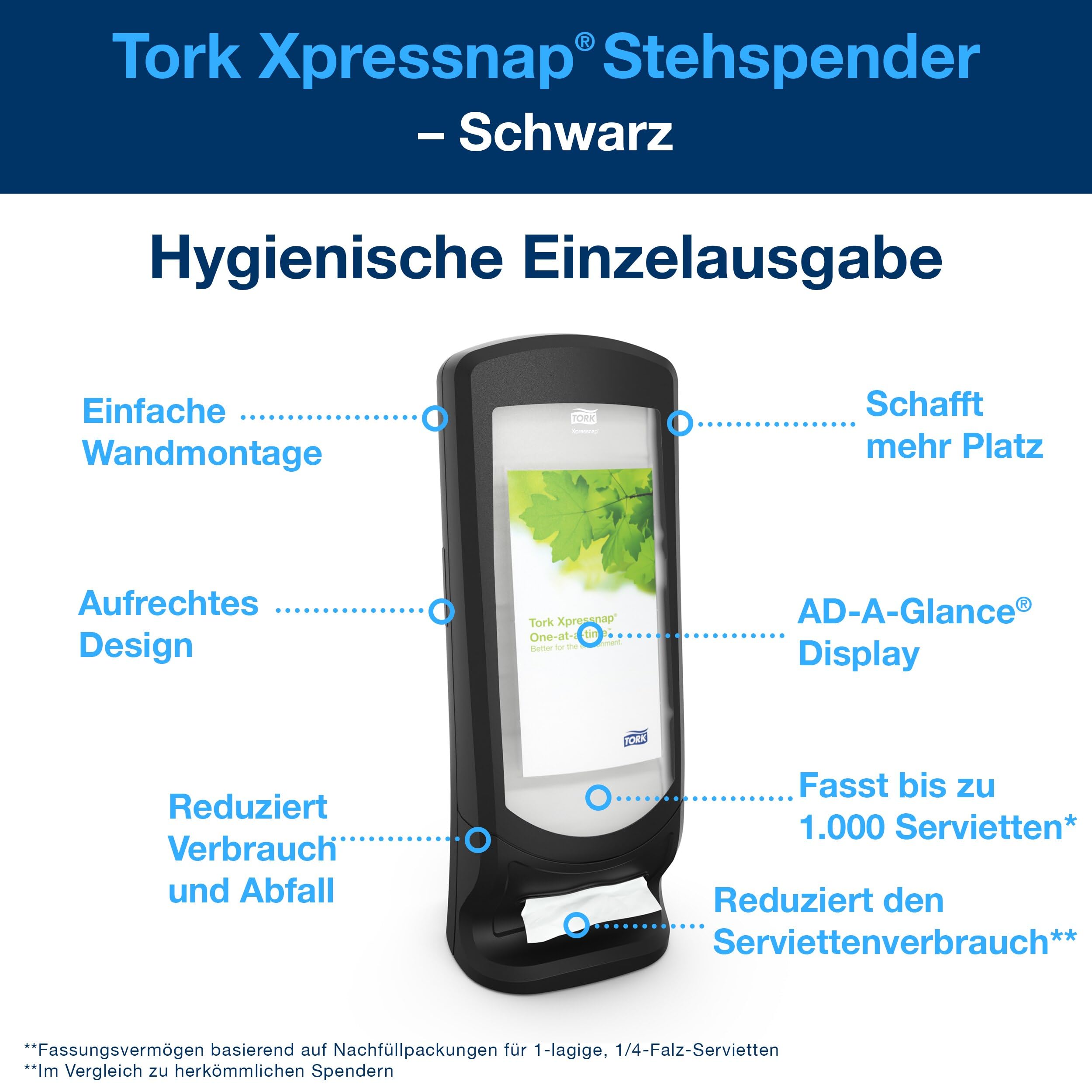 Tork 272211 Xpressnap Steh- und Wandspender für N4 Spenderservietten / Serviettenspender in Schwarz