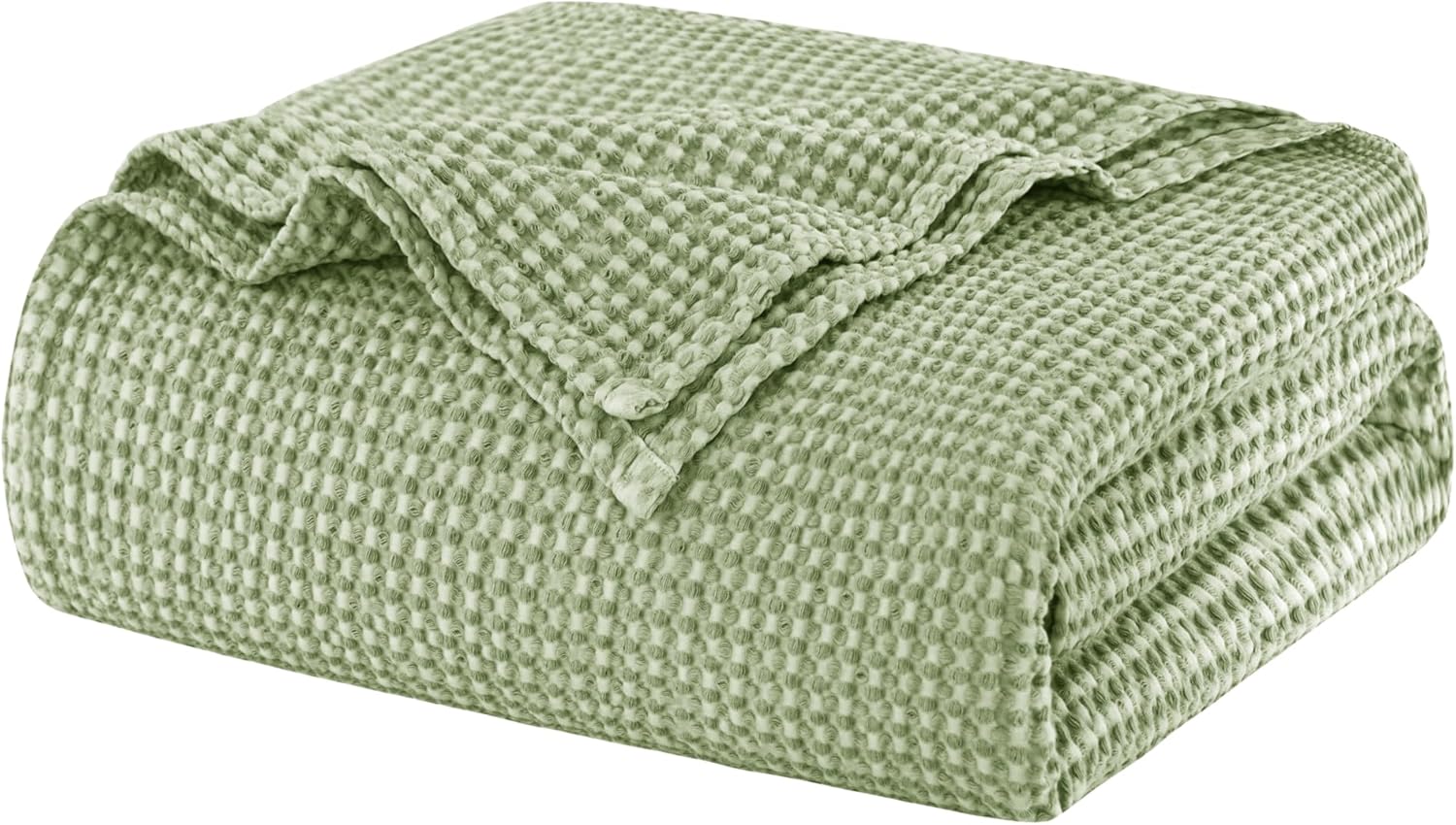 Talasily 100% Cotton Blanket Queen Size for Bed - Spring and Summer Cooling Lightweight & Breathable Bedding -Soft Waffle Weave Christmas Blanket, Machine Washable,Sage Green,50x60 Inches