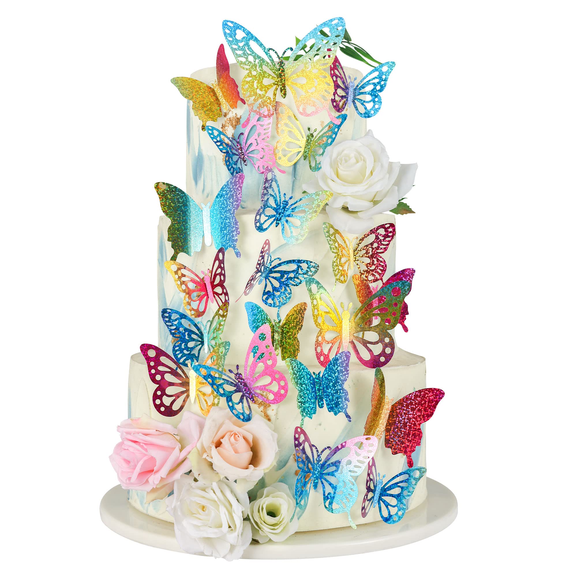 Gyufise 36Pcs Butterfly Cupcake Toppers - Lively Art 3D Cupcake Decorations for Baby Shower, Wedding, Kids Birthday Party - Colorful