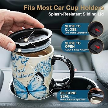 Topadorn Butterfly Ceramic Coffee Mug 17oz with Lid Gift Box