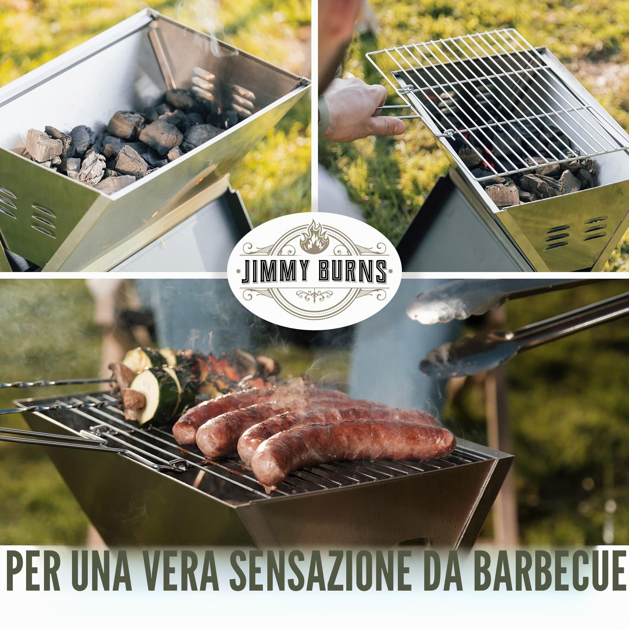 JIMMY BURNS Barbecue da campeggio a carbonella in acciaio inox,[Design Eyecatching Notebook Design],per 2-4 persone,Barbecue pieghevole compatto per campeggio, giardino,con accessori per barbecue