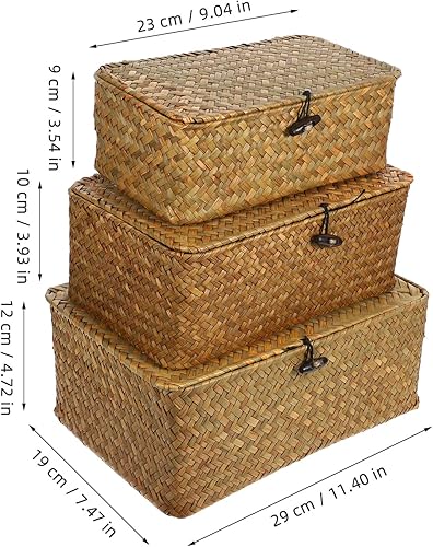 Miniatura 6 de Cesta de almacenamiento de ratán organizador de maquillaje contenedor multiusos con tapa (SML)