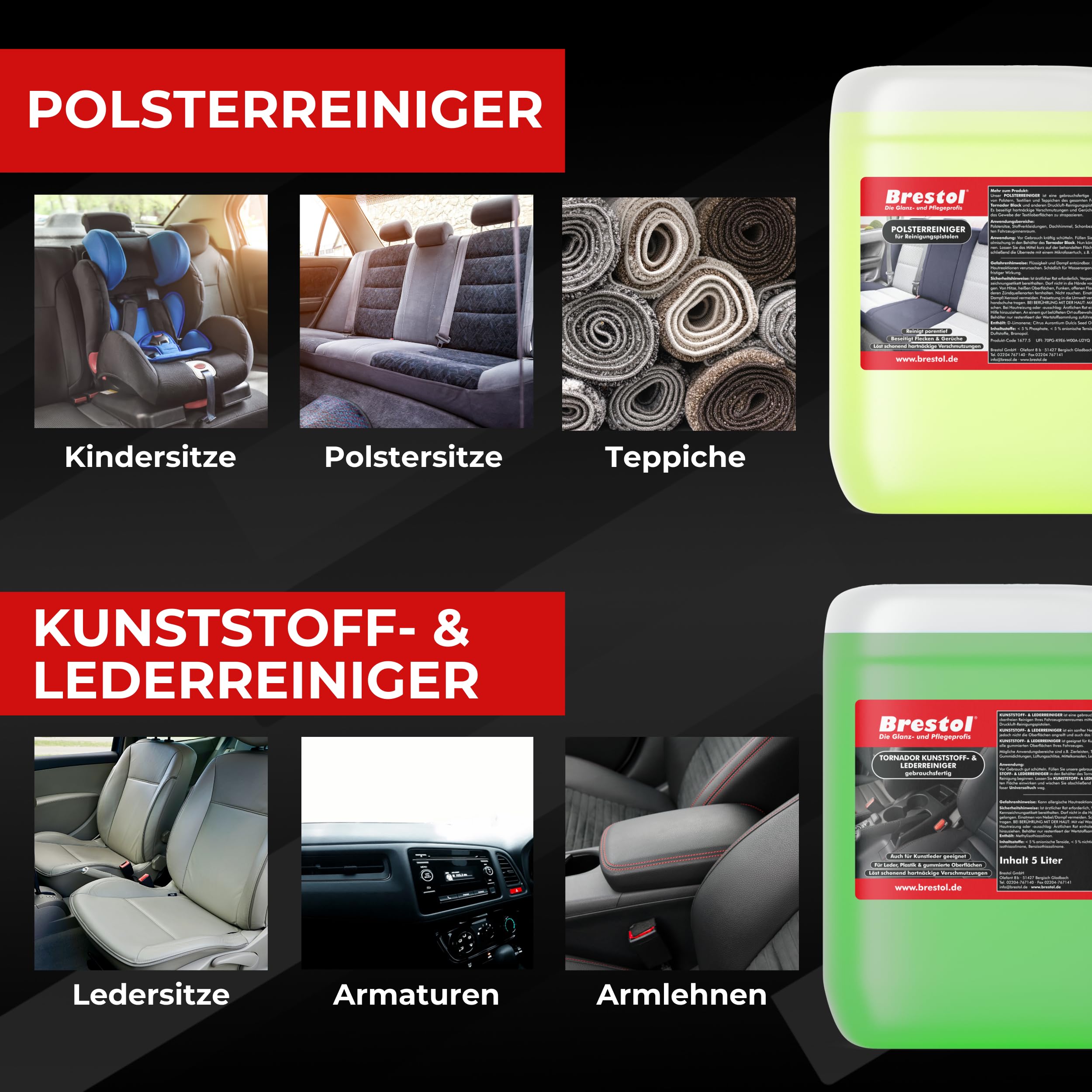 BRESTOL® TORNADOR Black Z-020RS Feder Impuls-Technik Druckluftpistole Reinigungspistole Polsterreiniger Lederreiniger Kunststoffreiniger Teppichreiniger Set + Rotador Adaptor Z300 Saugaufsatz