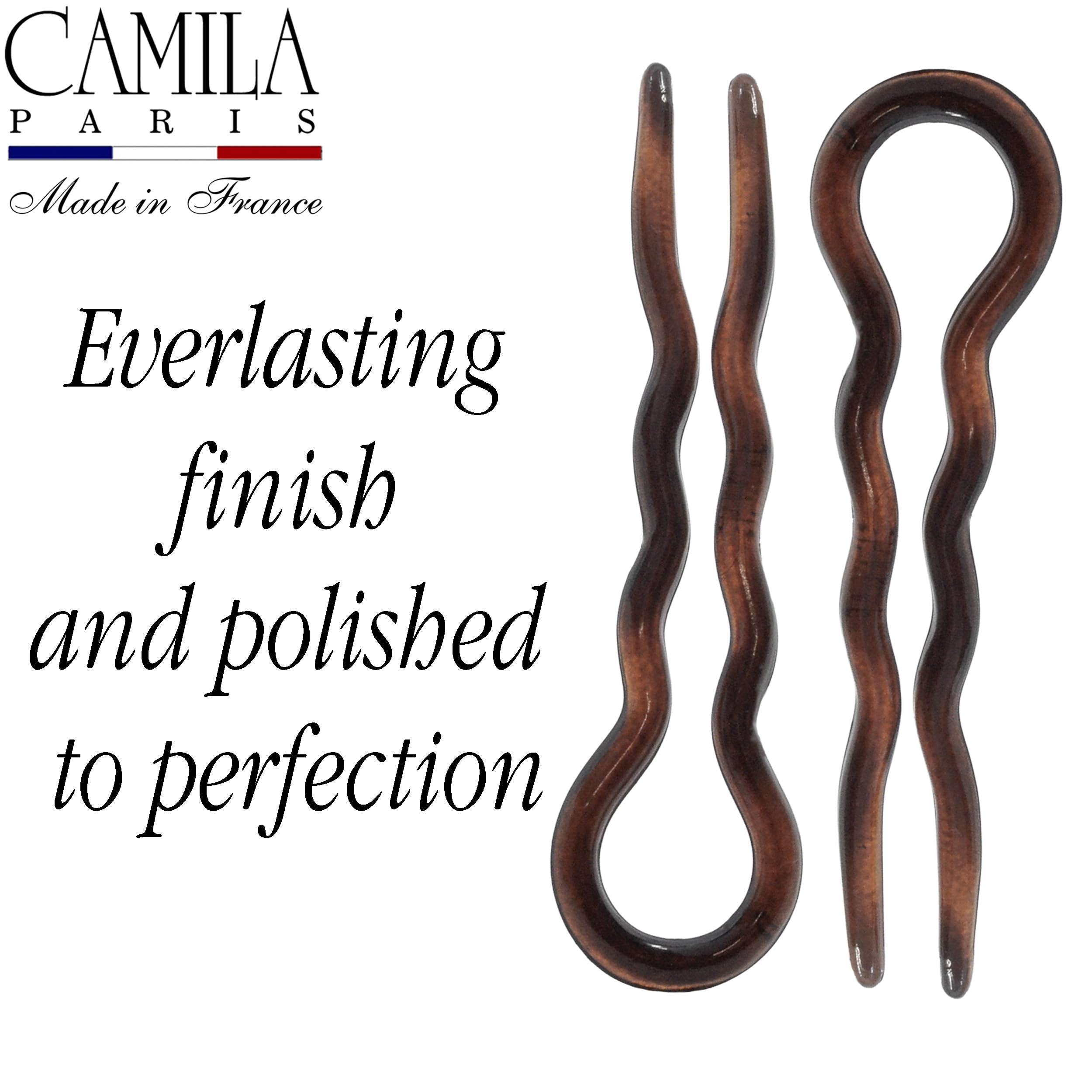 Camila Paris AD824 French Twist Stick Haargabel, 2 mittelgroße gewellte U-förmige Haarnadel-Clips für spiralförmige Hochsteckfrisuren und Dutt, Schildkrötenmuschel, modisches flexibles