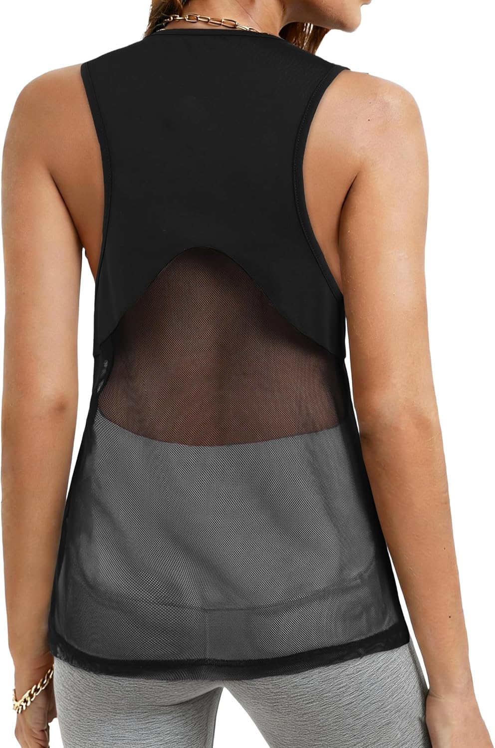 Hilinker Womens Racerback Workout Tank Tops Muscle Mesh Back Athletic Sleeveless Gym Shirts