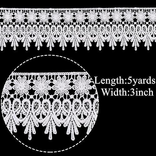 Miniatura 2 de Cinta de encaje blanco de 5 yardas de Venecia para coser ropa, decoración de fiesta en el hogar