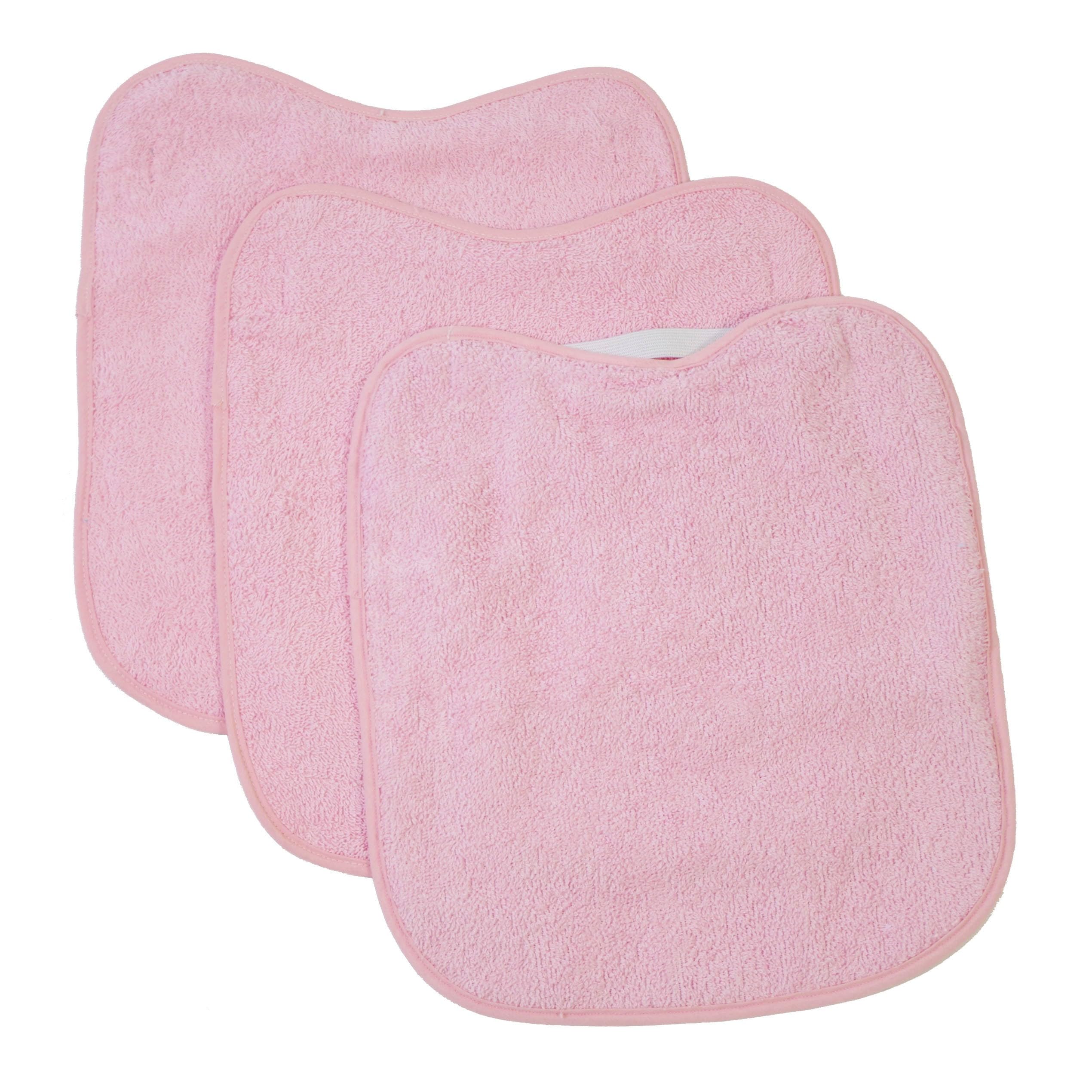 10XDIEZ Pack de 3 bavoirs en éponge pour crèche couleur rose avec élastique. lavables, extérieur en éponge et revers imperméable. dimensions : 33x29cm. - (Rosa - 33x29cm)