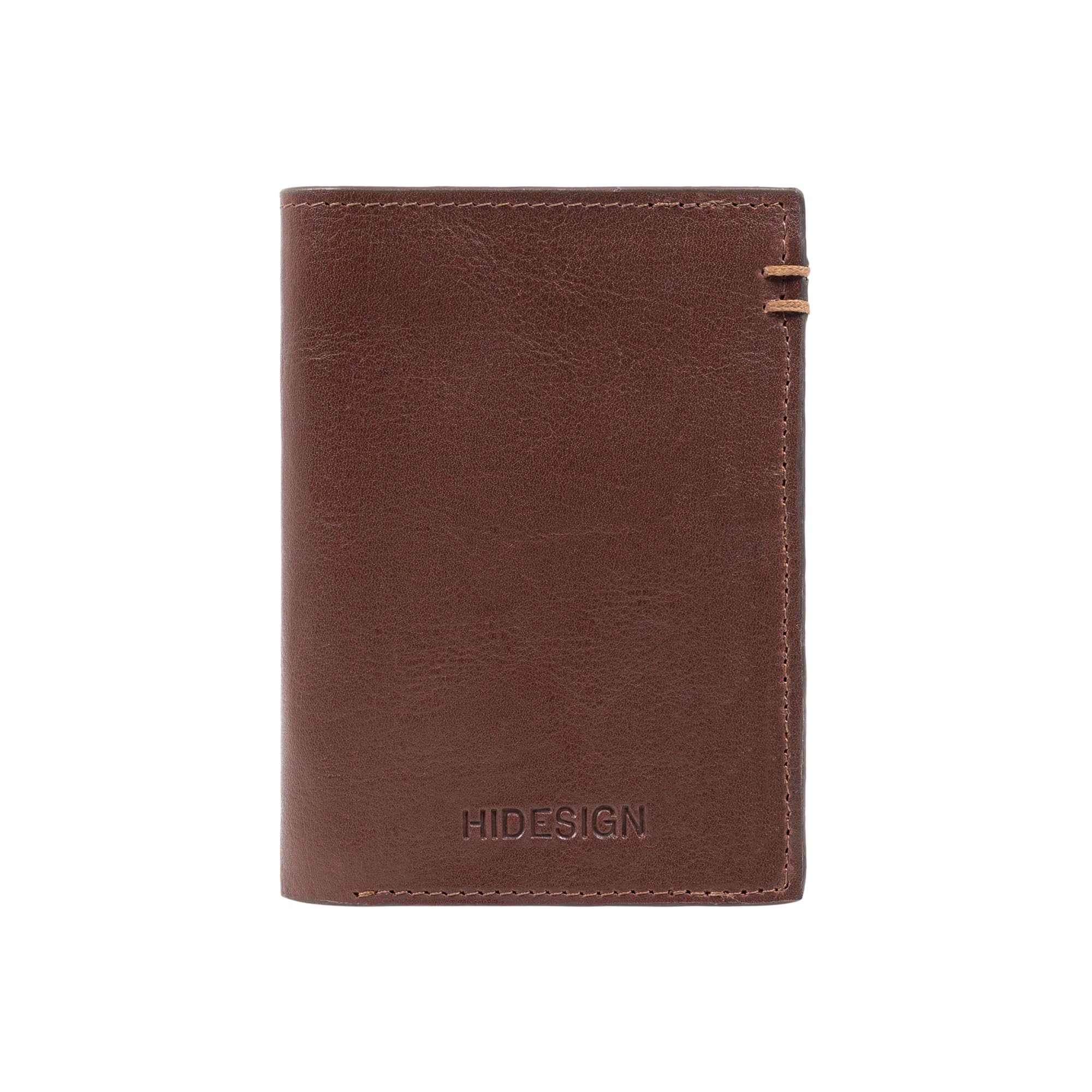 hidesign Men's Genuine Leather Tri Fold Wallet Tan/Red Minimal Solid-picture-12